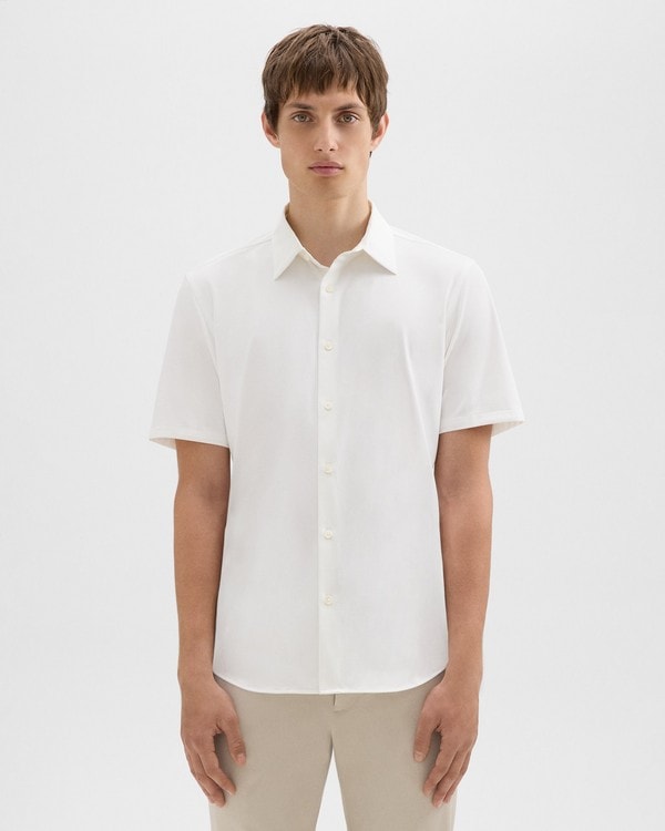 띠어리 셔츠 Theory Irving Short-Sleeve Shirt in Structure Knit,WHITE