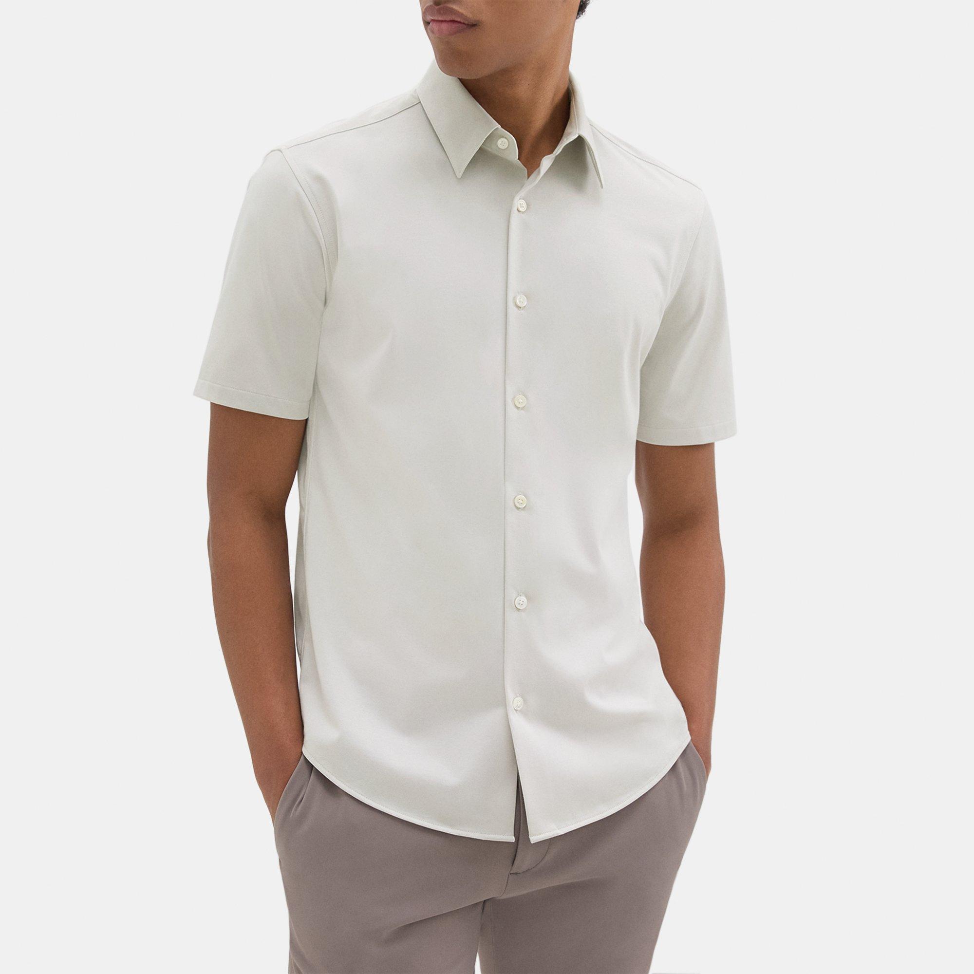 띠어리 Theory Irving Short-Sleeve Shirt in Structure Knit,LIMESTONE