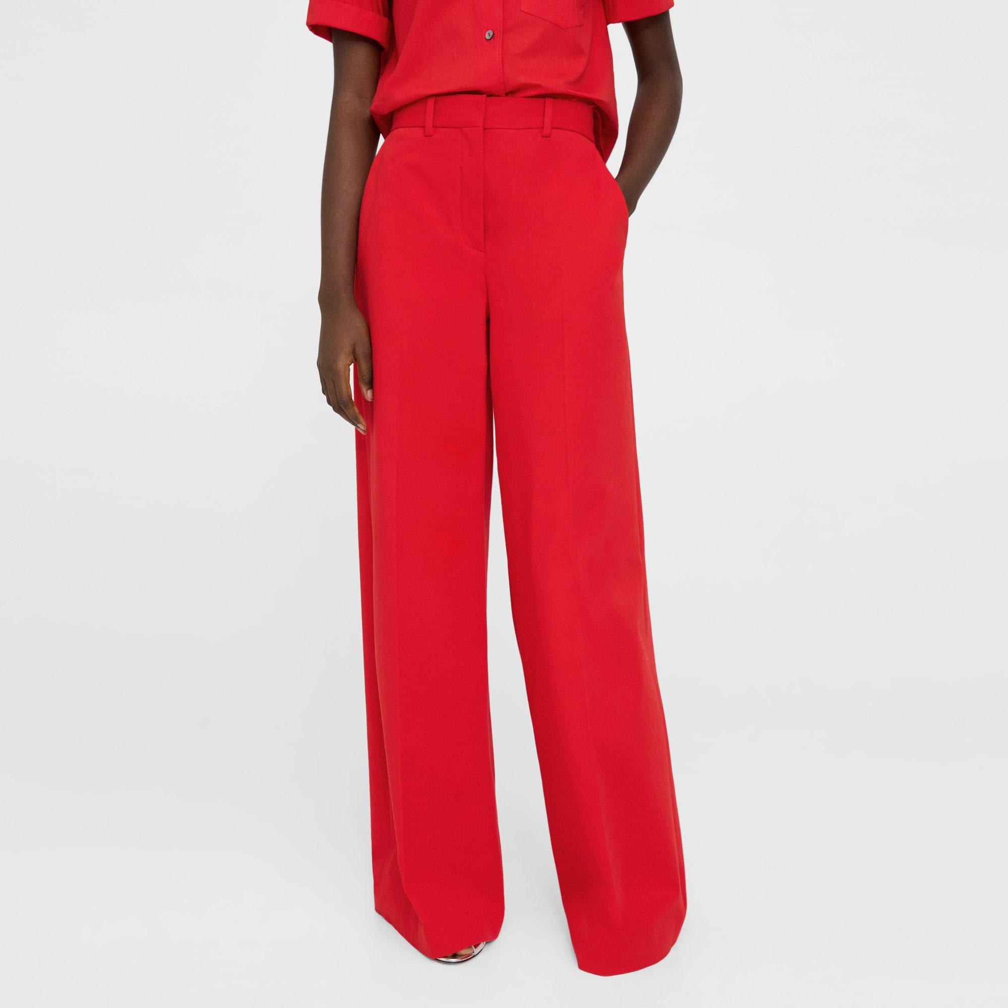 Red Stretch Cotton Twill High-Waist Wide-Leg Pant | Theory