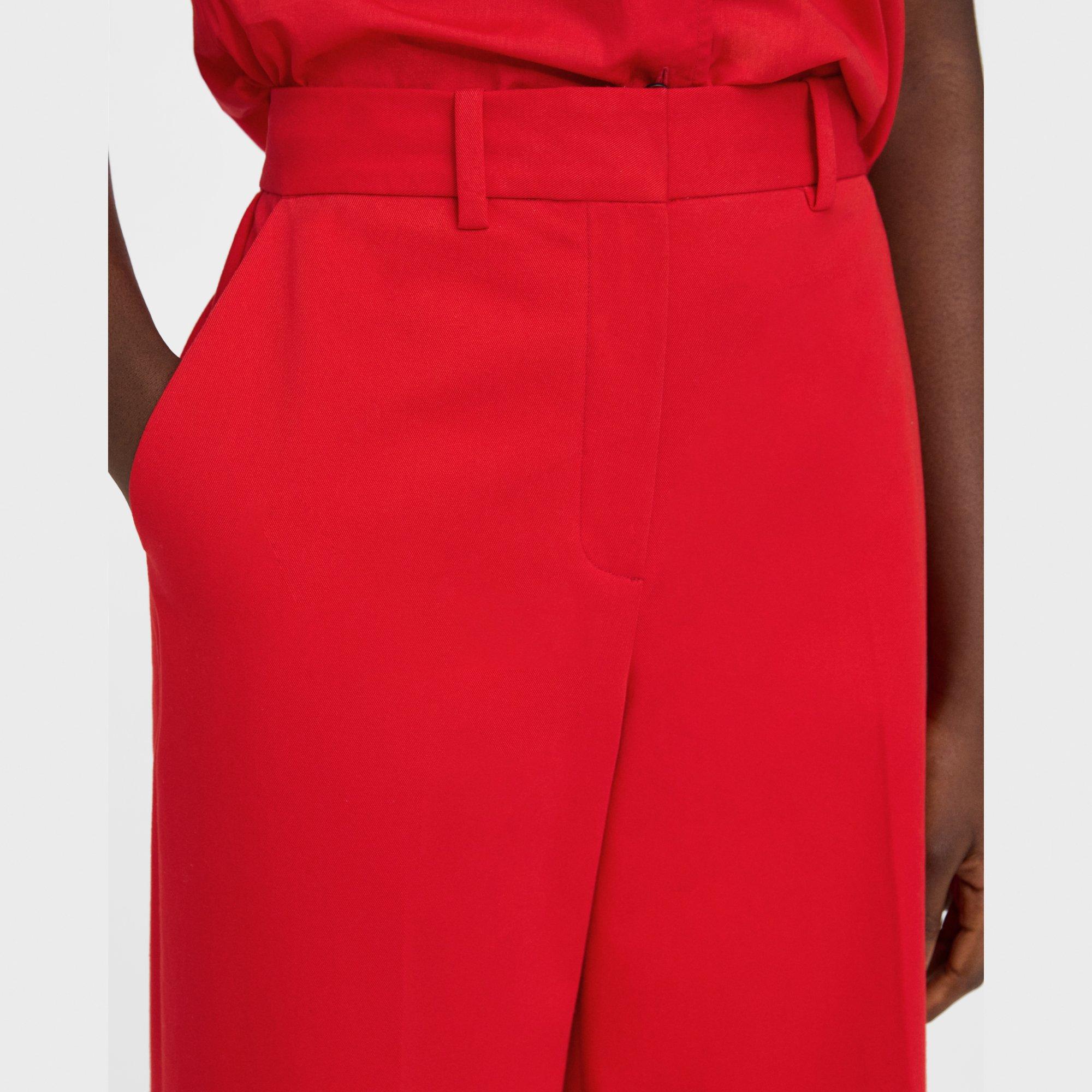 Red Stretch Cotton Twill High-Waist Wide-Leg Pant