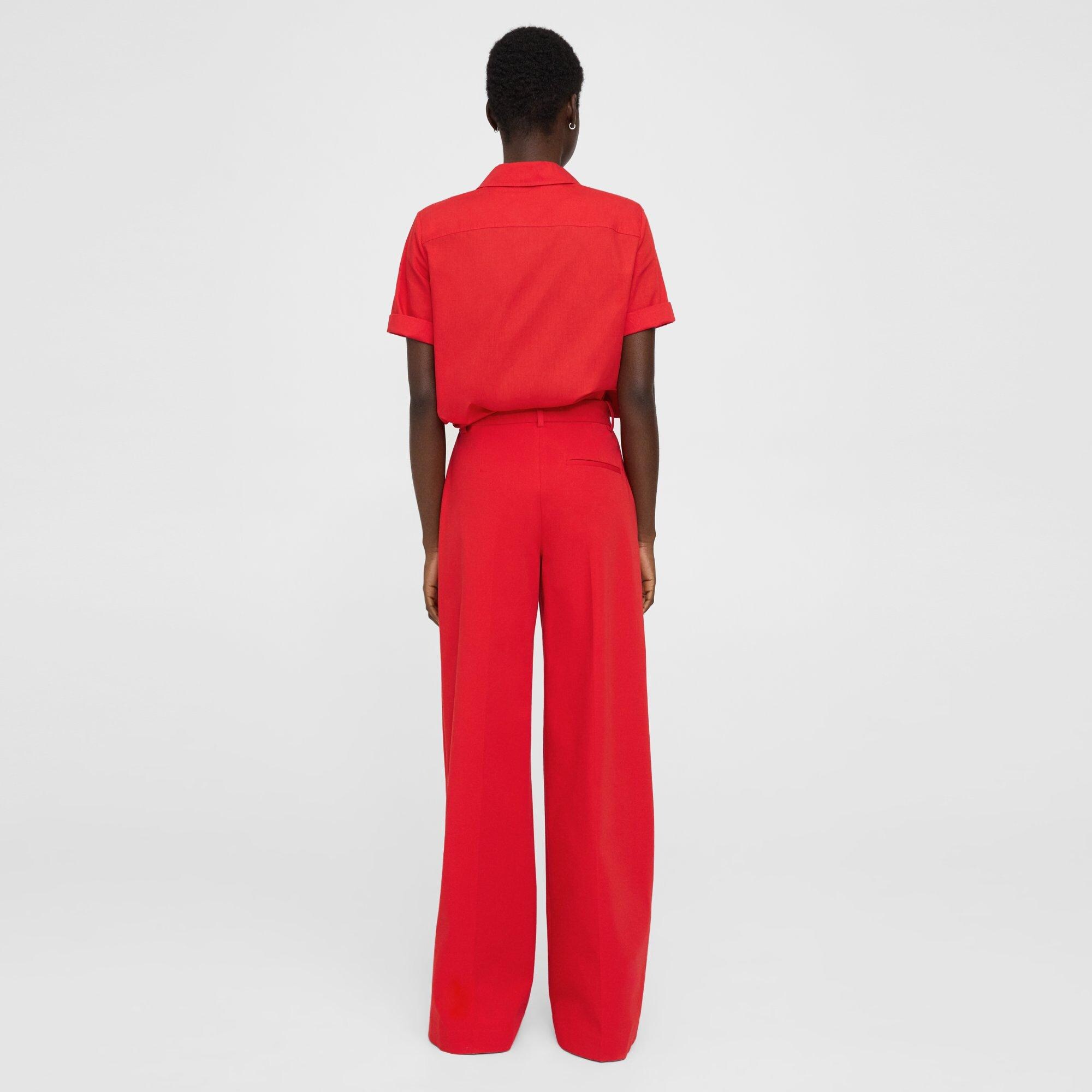 Red Stretch Cotton Twill High-Waist Wide-Leg Pant | Theory