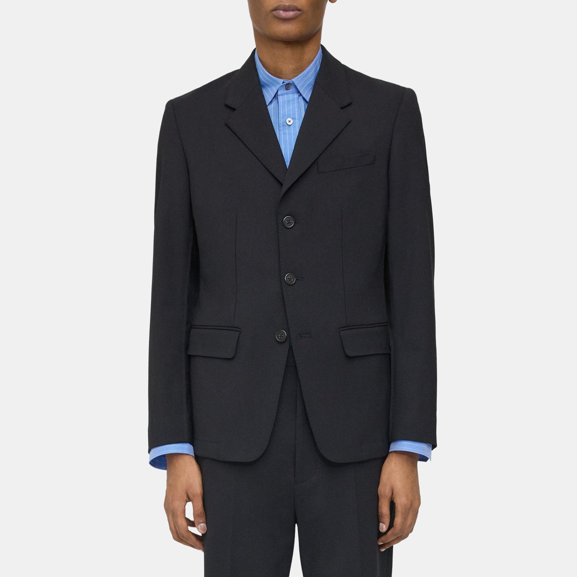 Black Wool Gabardine Three-Button Blazer | Theory Project