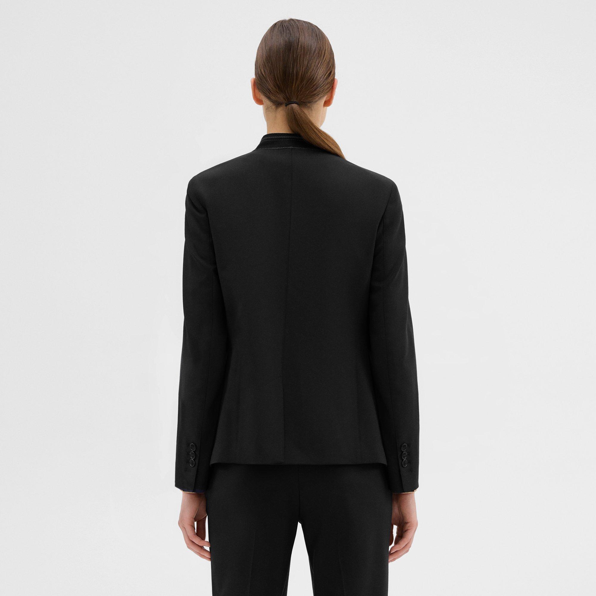 Wool Gabardine Stand-Collar Blazer