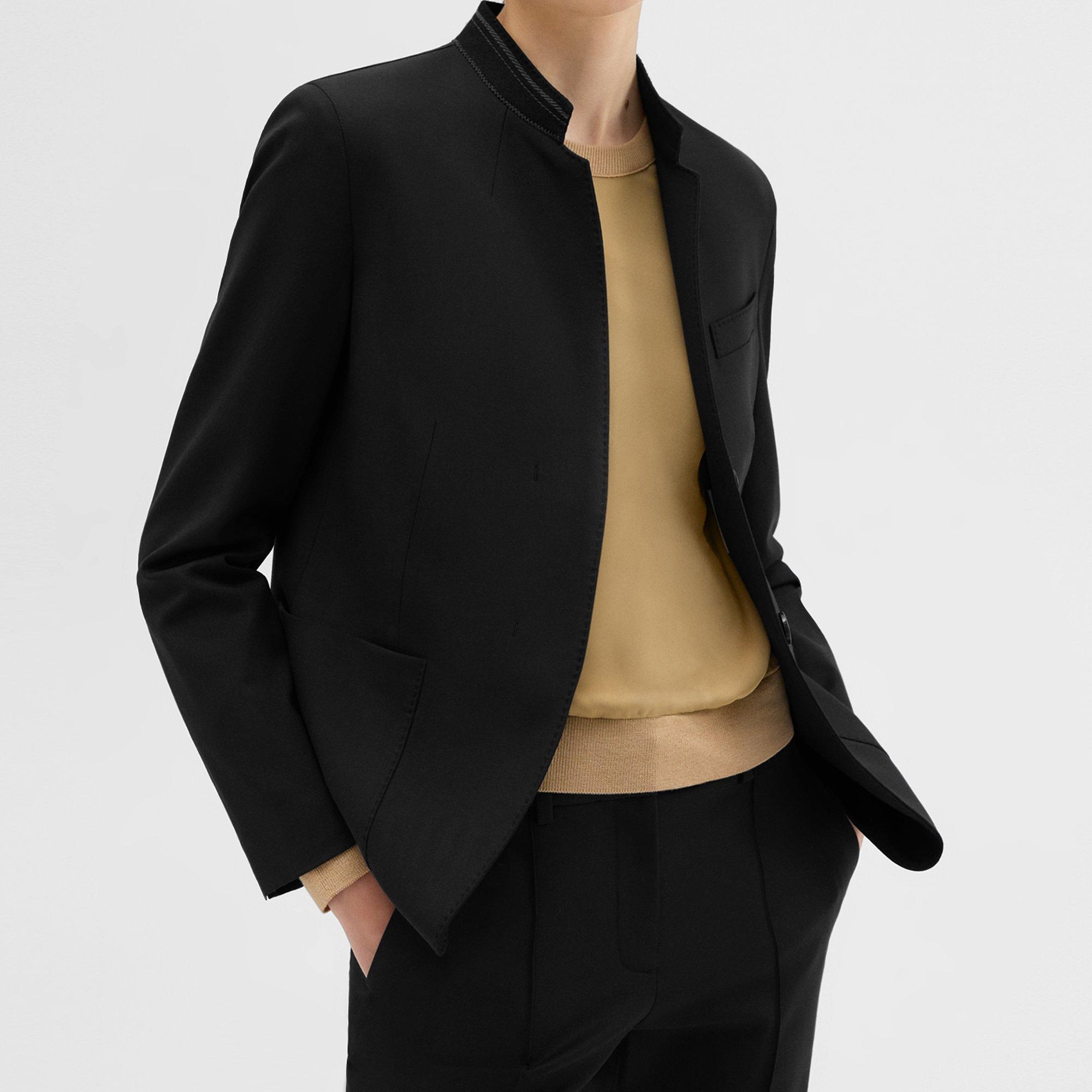 Wool Gabardine Stand-Collar Blazer