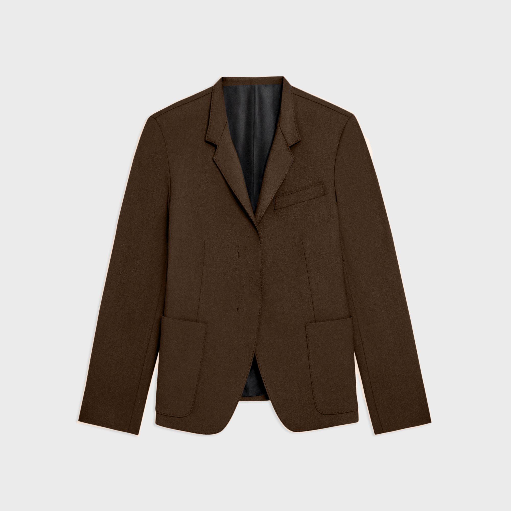 Blazer à Col Droit en Gabardine de Laine