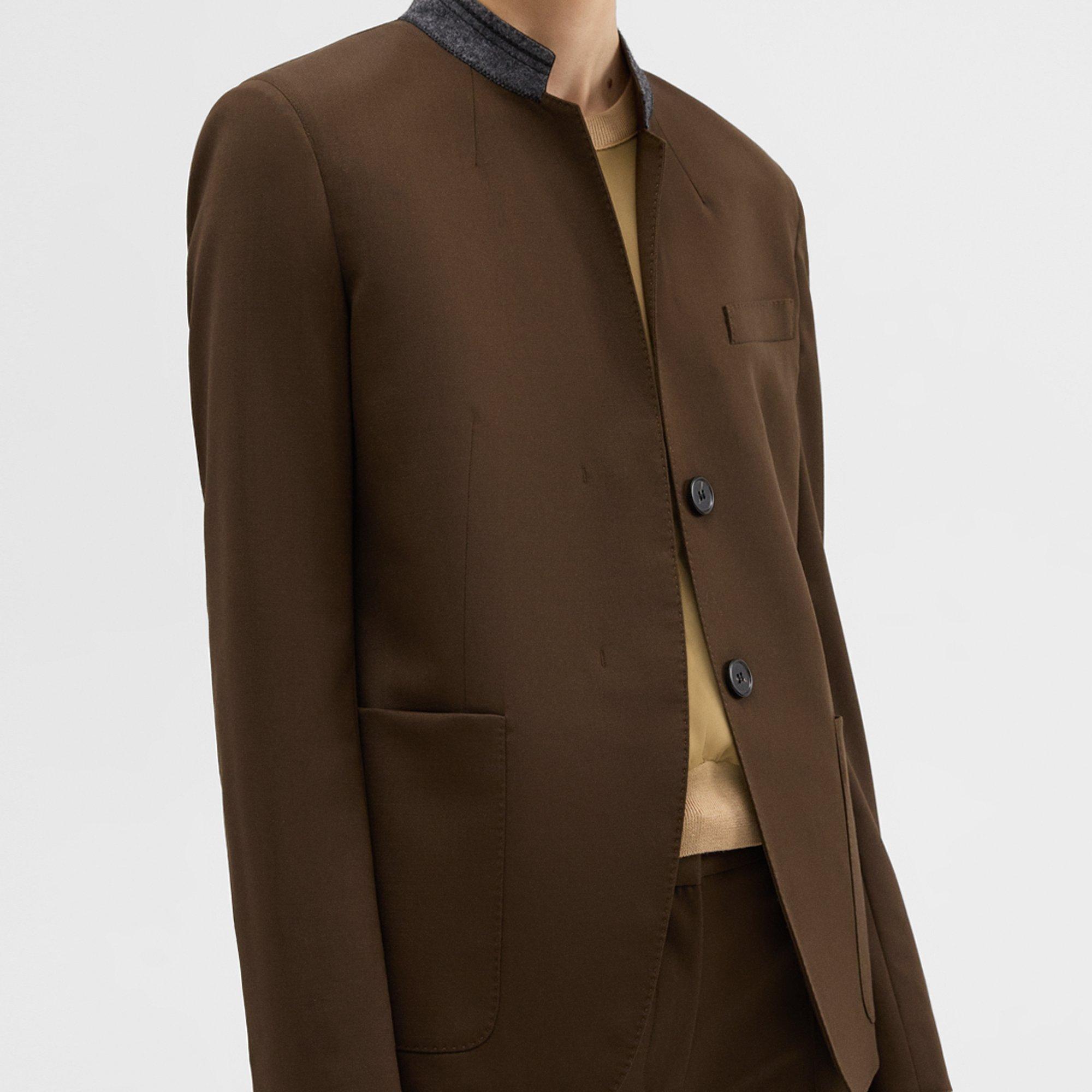 Wool Gabardine Stand-Collar Blazer