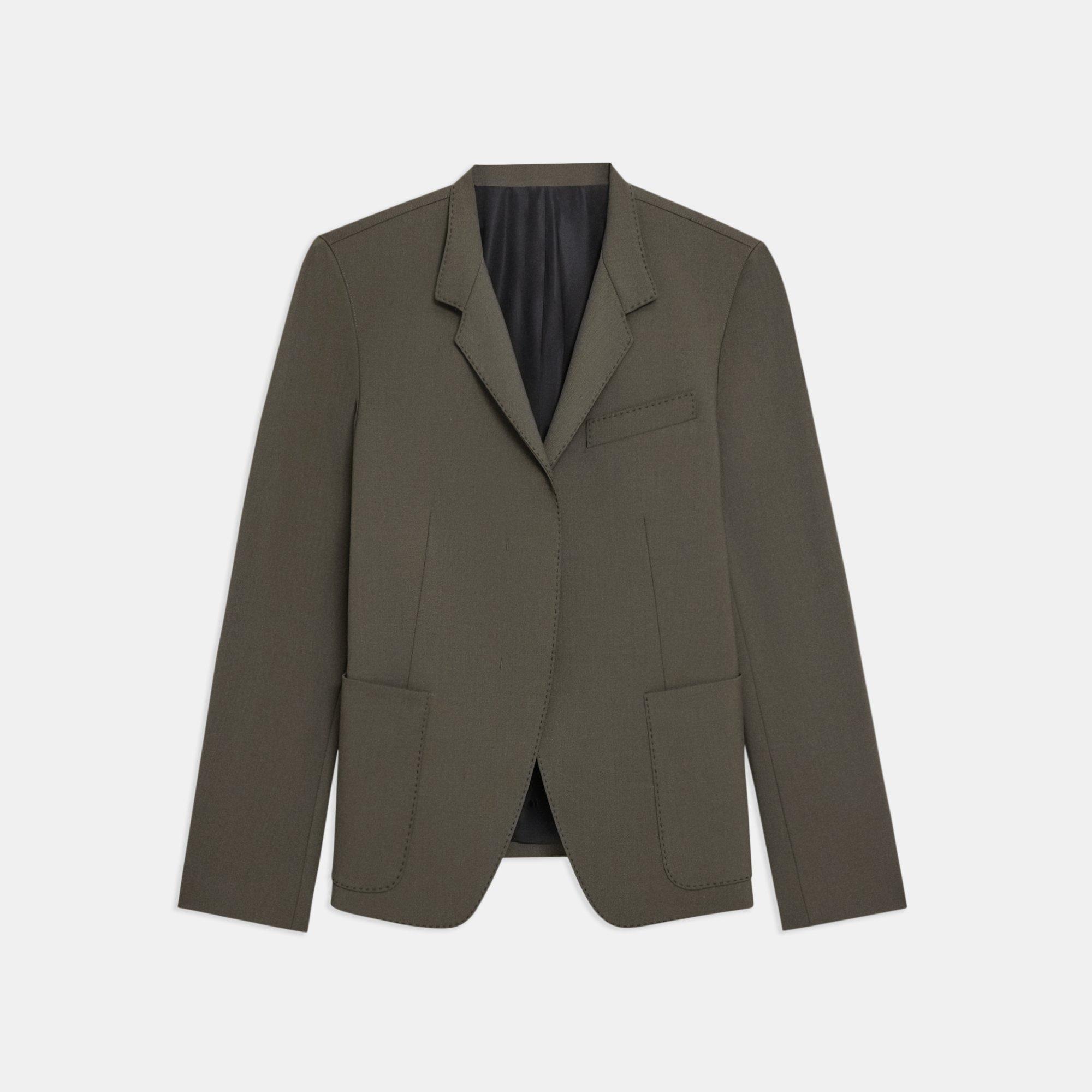 Green Wool Gabardine Stand-Collar Blazer | Theory Project