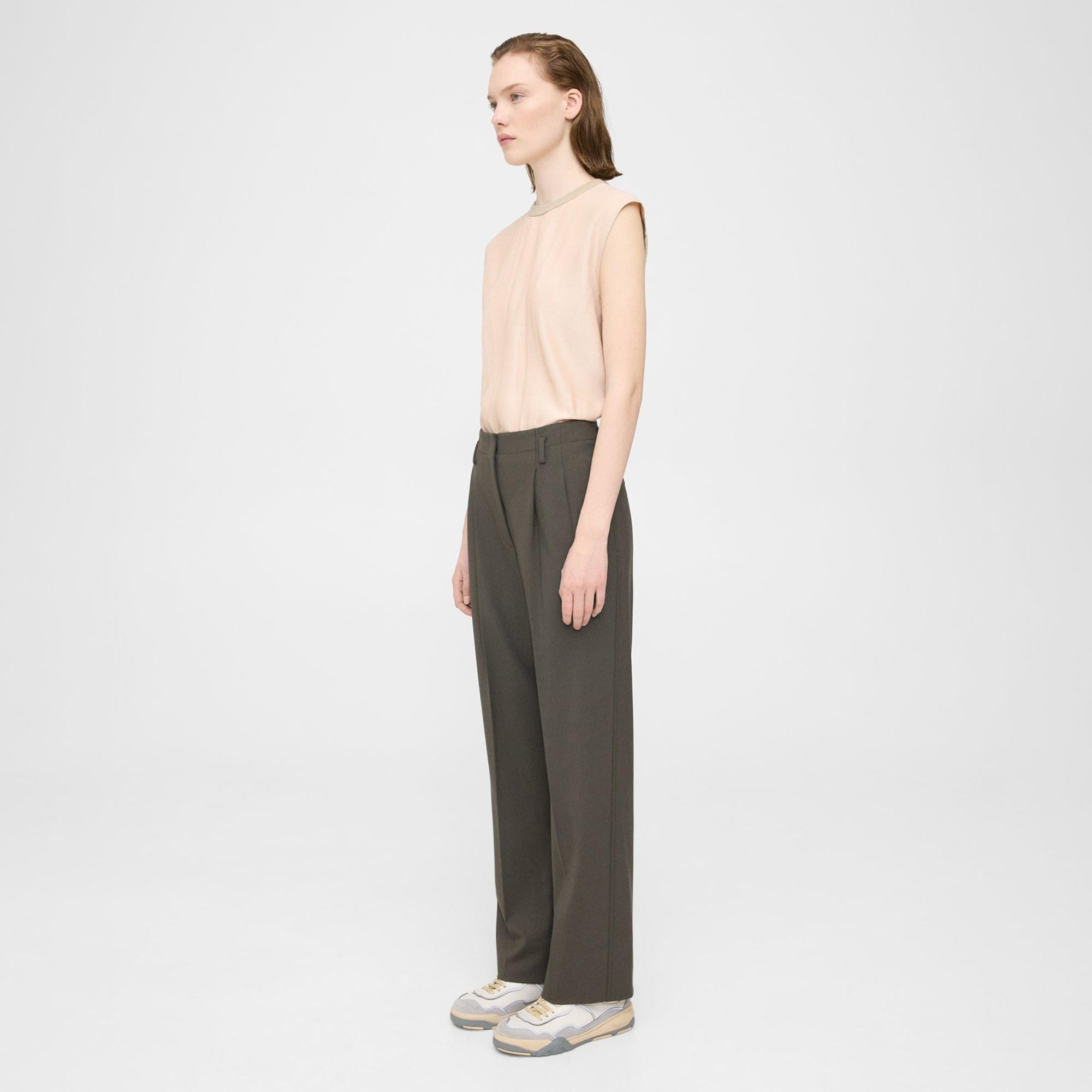 Green Pleated Wool Gabardine Pant | Theory Project