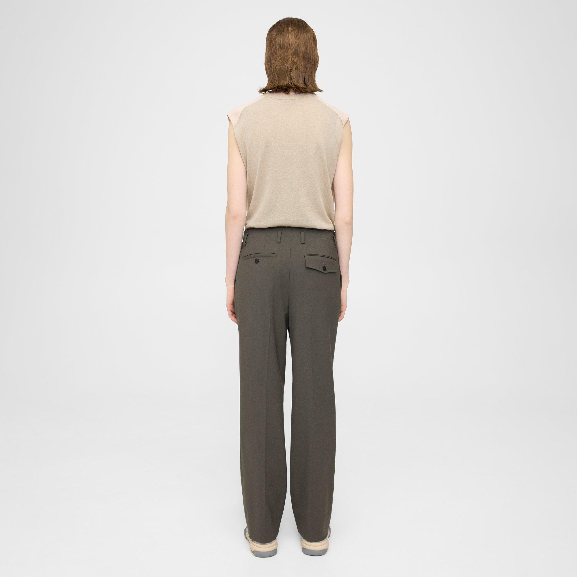 Green Pleated Wool Gabardine Pant | Theory Project