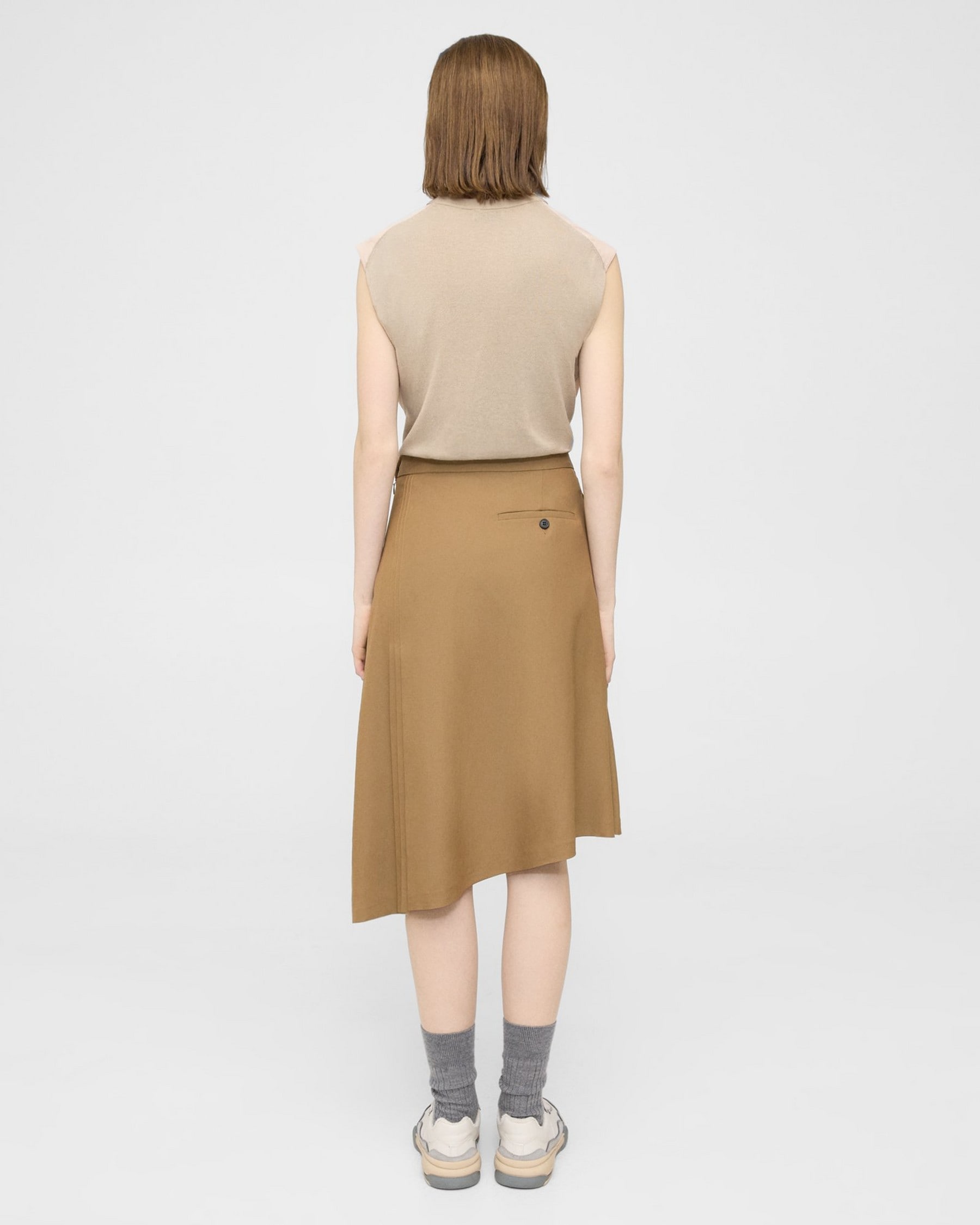 Pleated Wool-Viscose Asymmetrical Skirt
