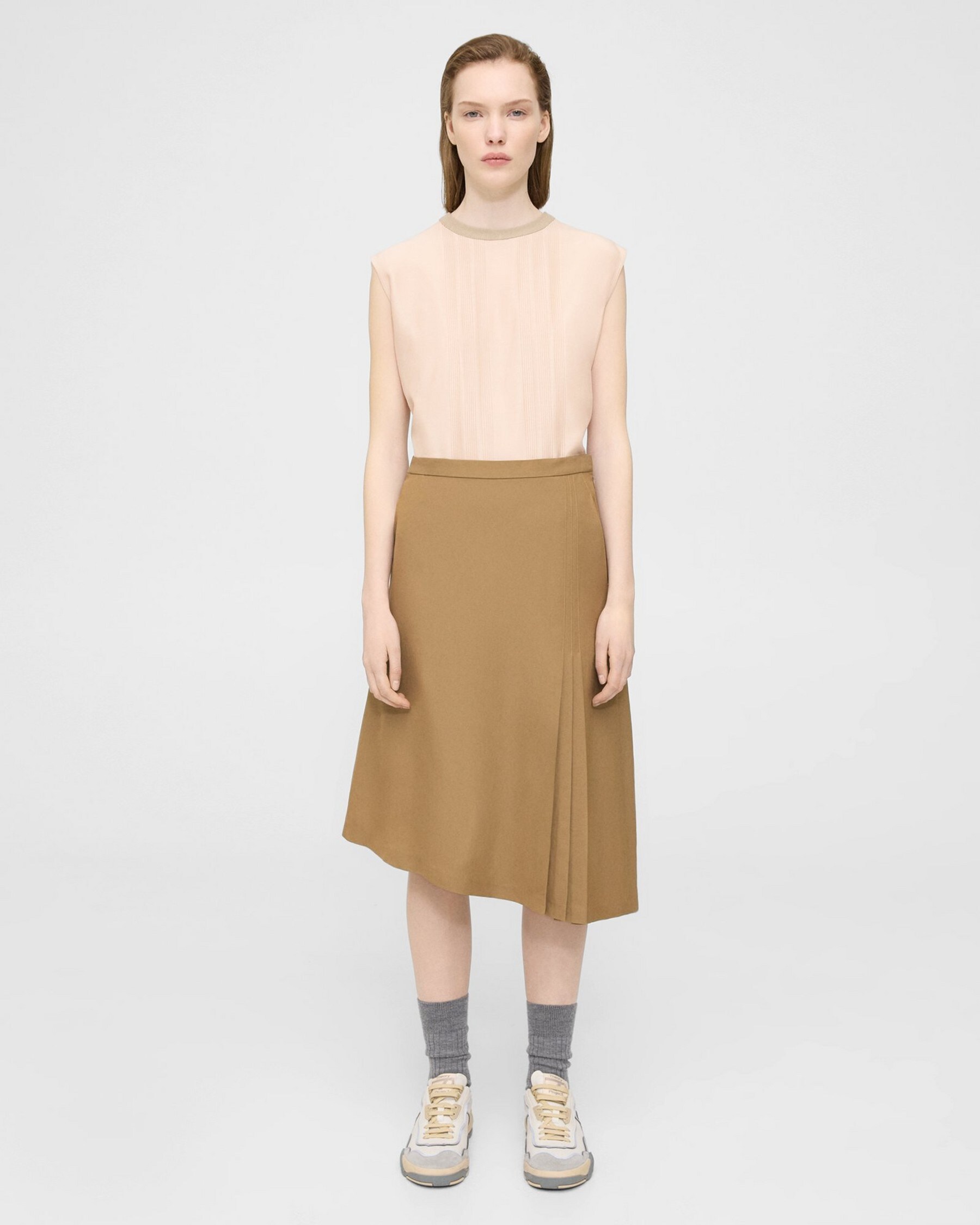 Pleated Wool-Viscose Asymmetrical Skirt