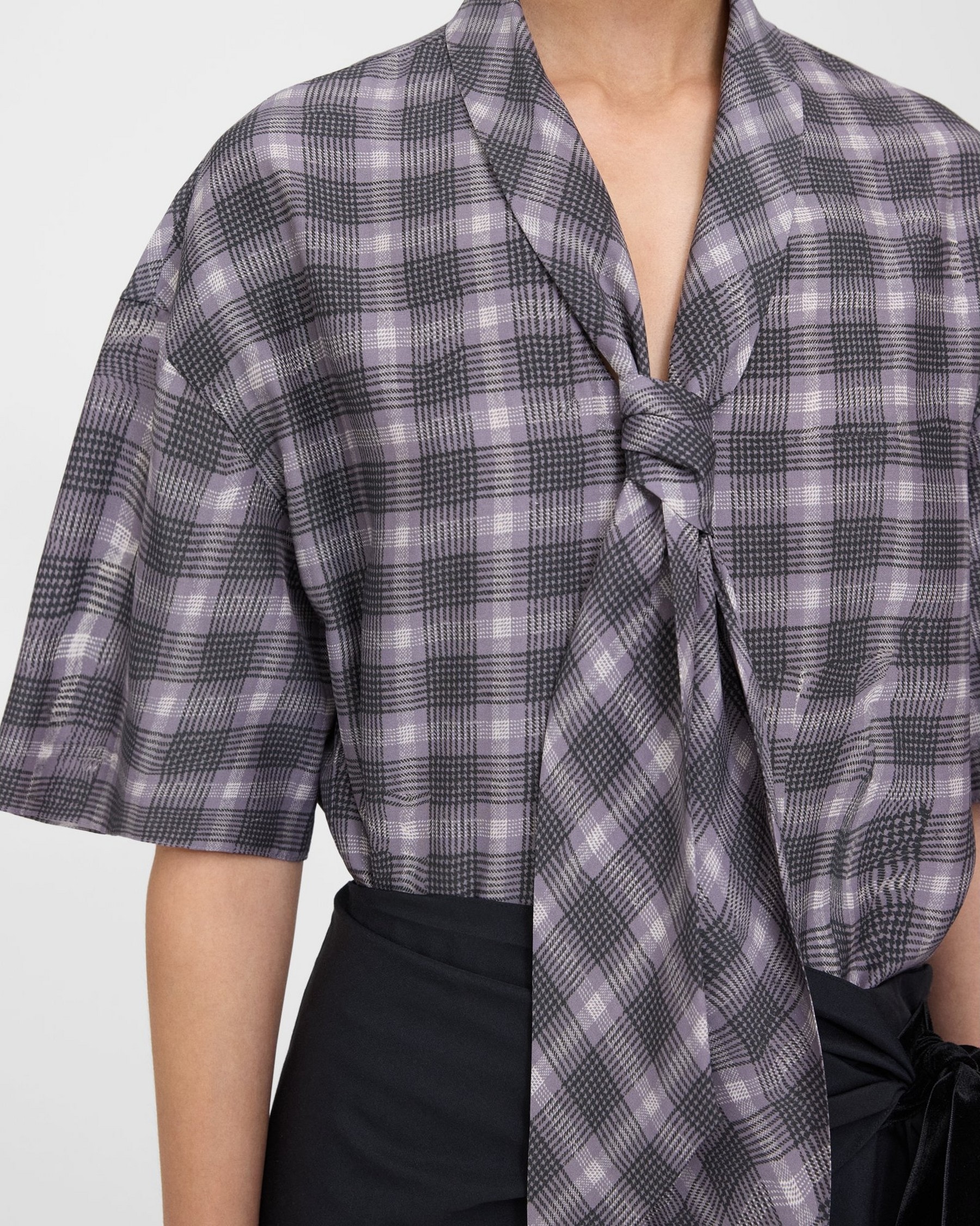 Wrinkle Check Tie-Neck Shirt