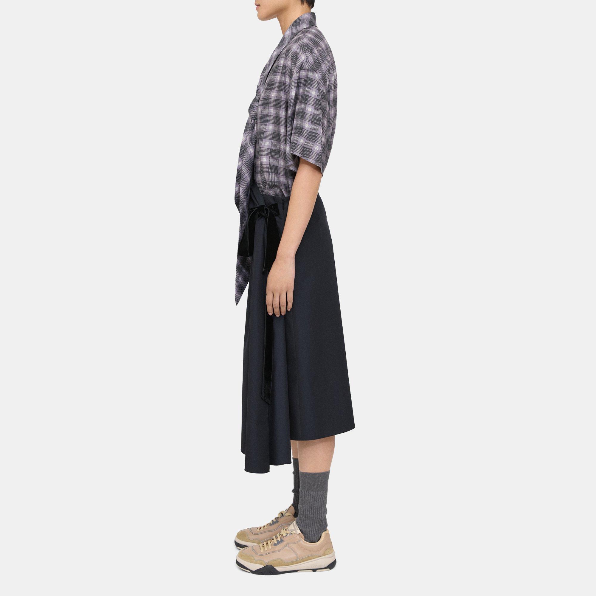 Wrinkle Check Tie-Neck Shirt