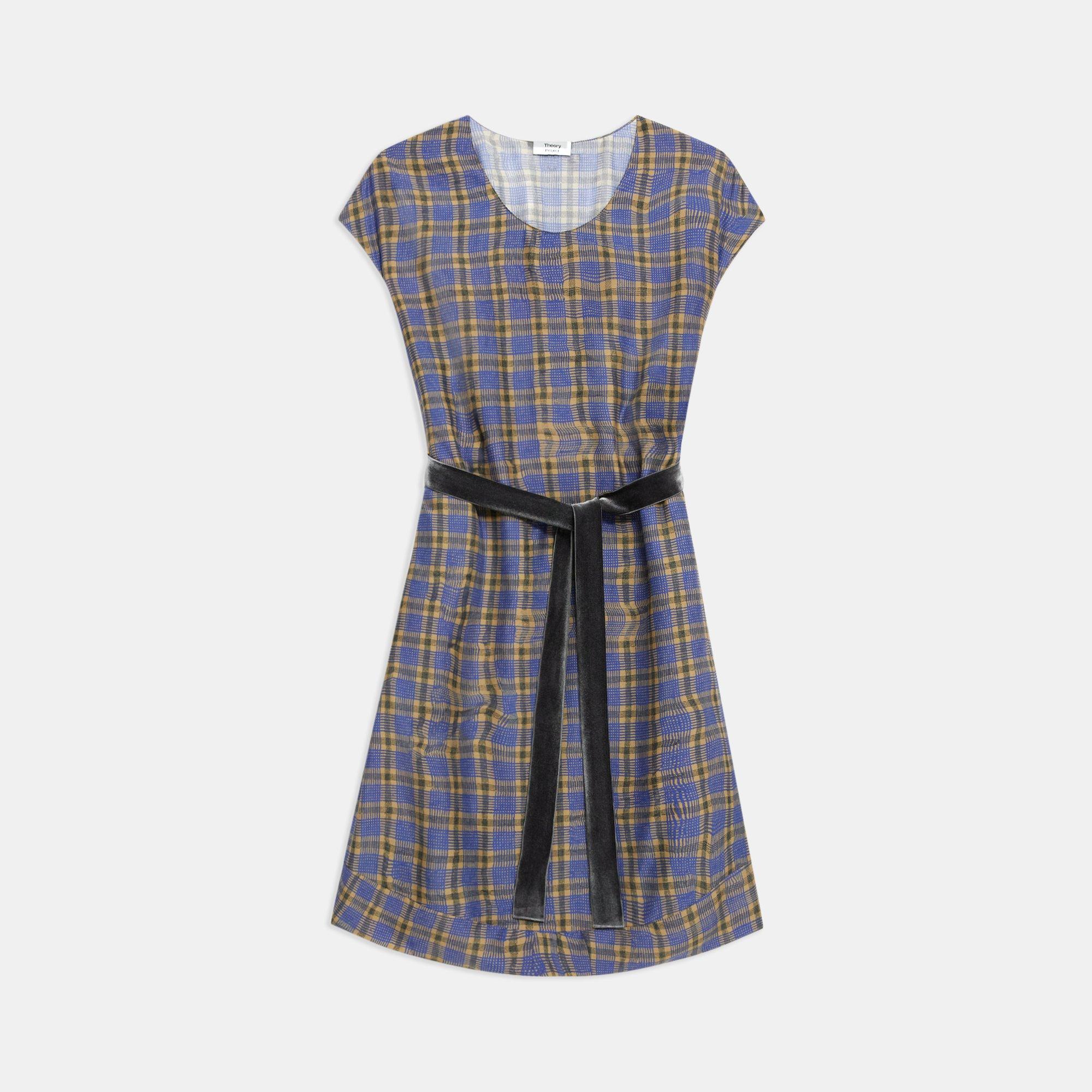 Belted Dress in Silk-Viscose Check