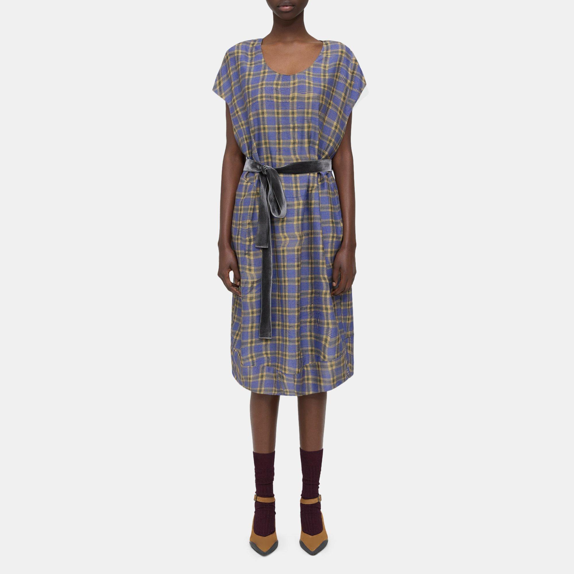 Belted Dress in Silk-Viscose Check
