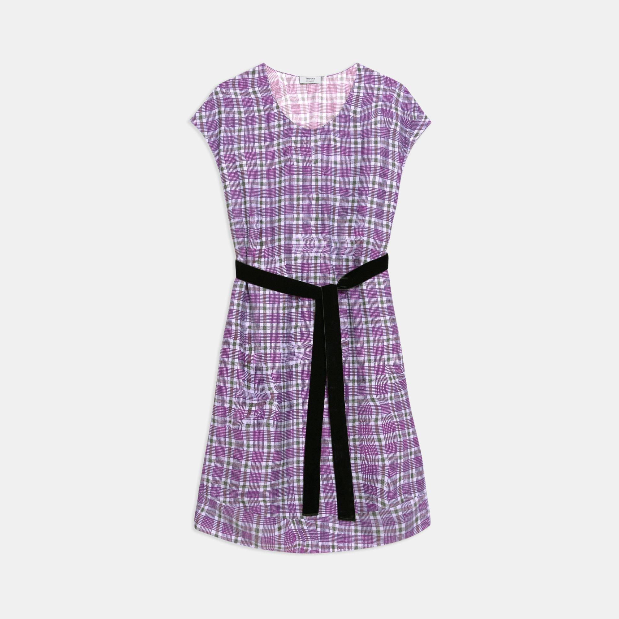 Belted Dress in Silk-Viscose Check