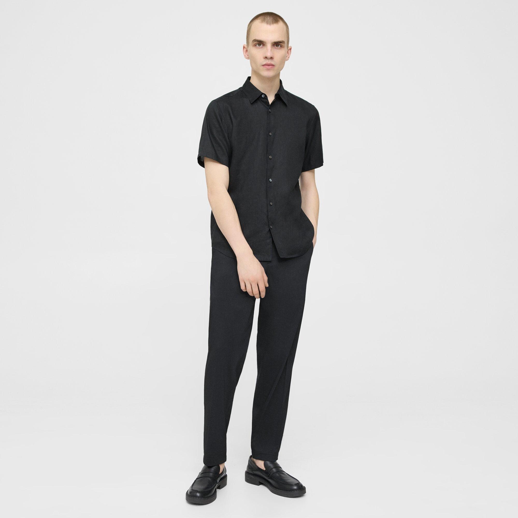 Black Linen Irving Short-Sleeve Shirt | Theory