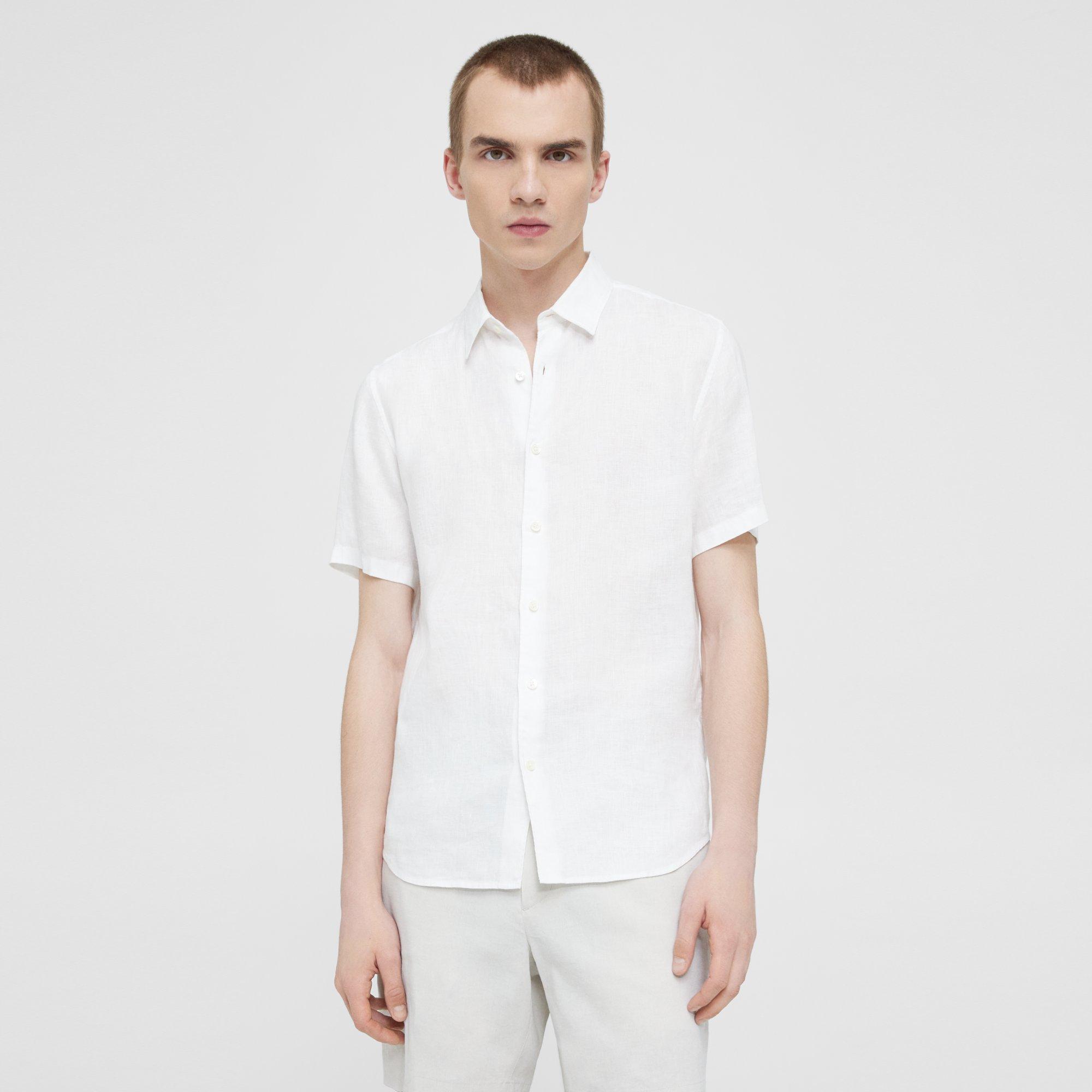 Theory Irving Short-Sleeve Shirt in Relaxed Linen