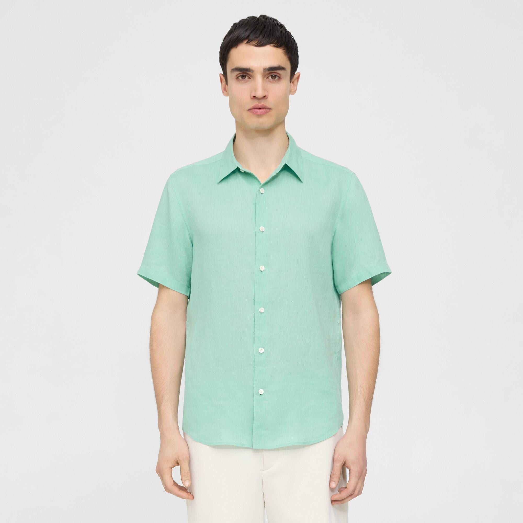 Theory Irving Short-Sleeve Shirt in Relaxed Linen