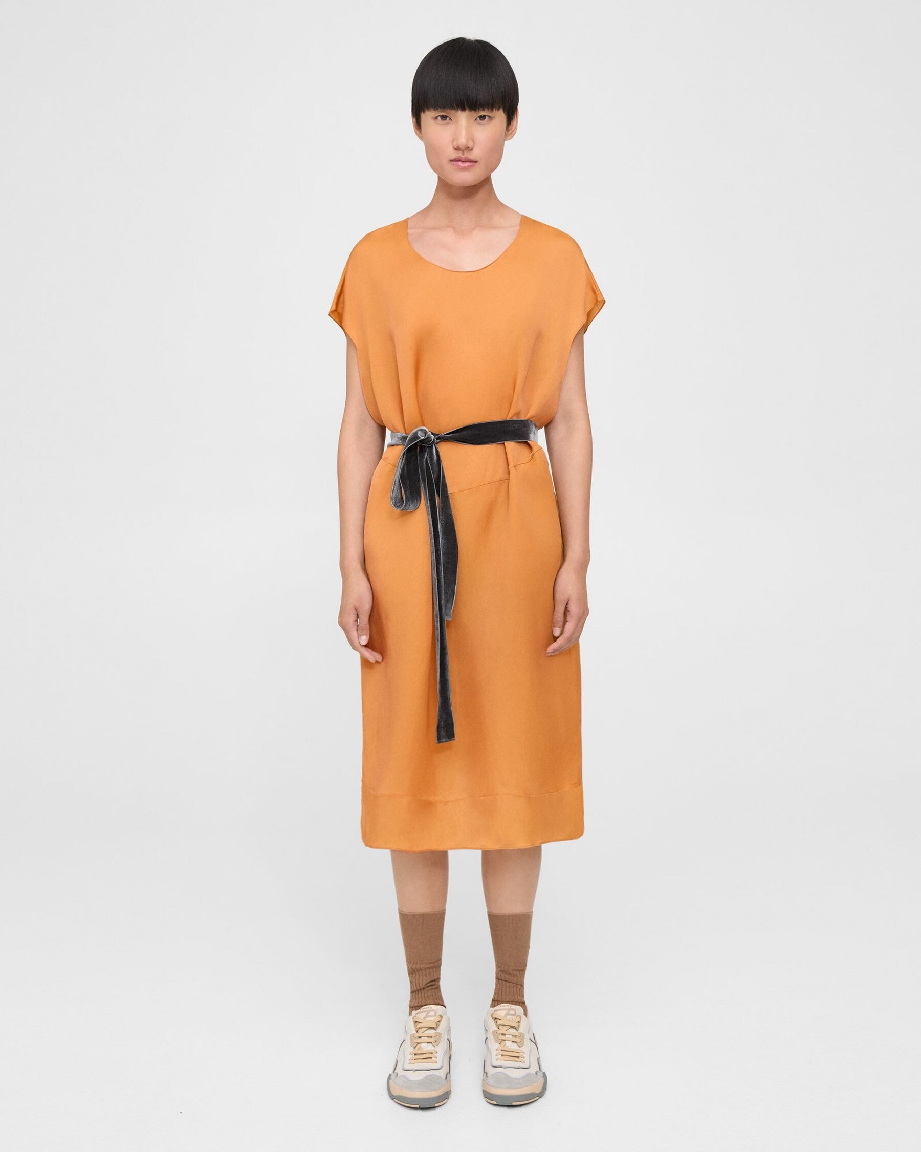 Belted Dress in Silk-Cupro