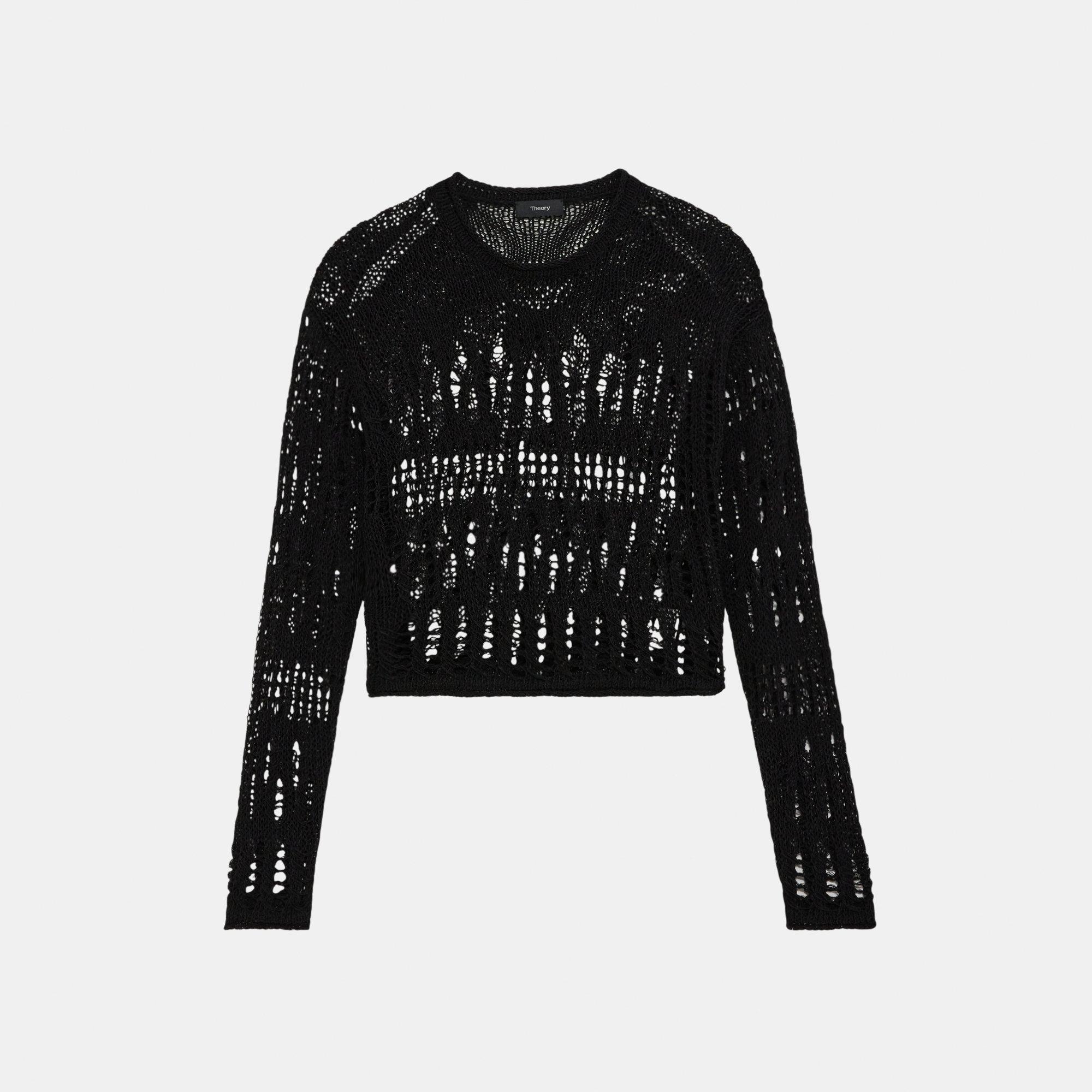 売れ筋商品|||ダナキャランニューヨーク ニット&セーター アウター レディース Petite Crewneck Open-Stitch Cotton Sweater Black 楽天市場】セーター レディース（ブランドダナキャラン