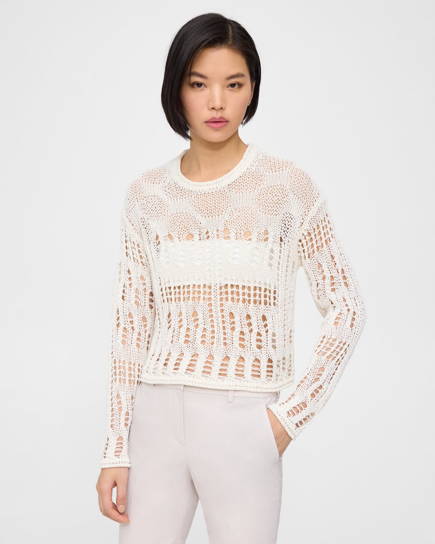 Theory Open Stitch Sweater in Cotton-Blend