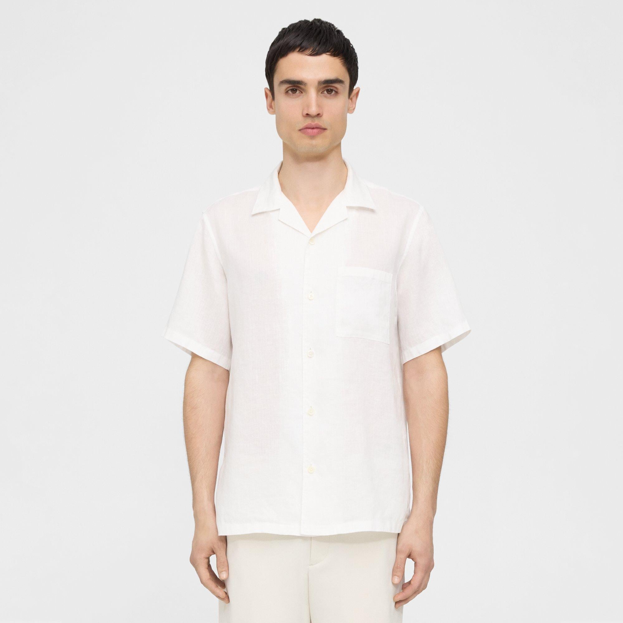 Theory Noll Short-Sleeve Shirt in Relaxed Linen