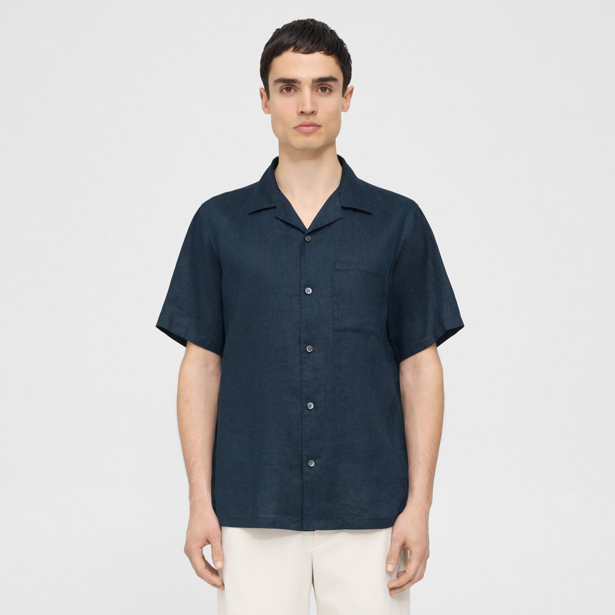 Theory Noll Short-Sleeve Shirt in Relaxed Linen