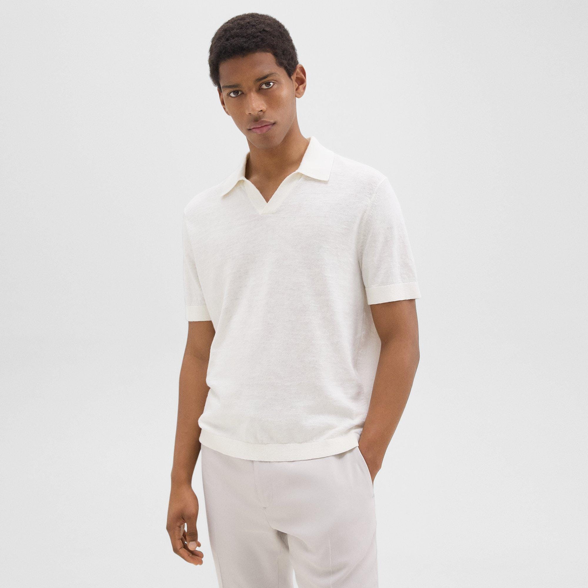 띠어리 Theory Brenan Polo Shirt in Cotton-Linen,WHITE