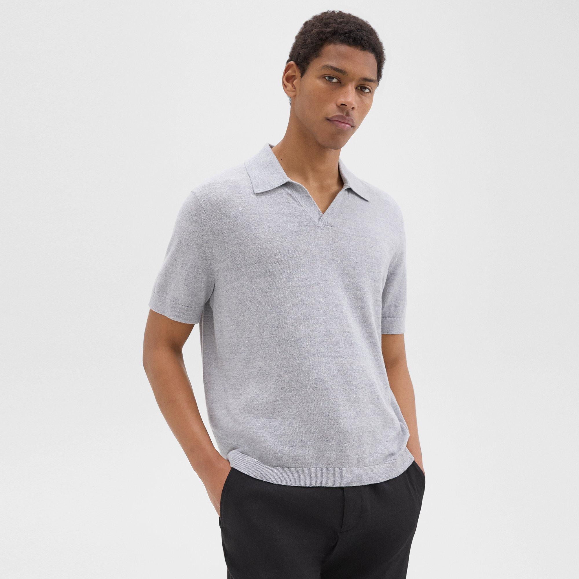 띠어리 Theory Brenan Polo Shirt in Cotton-Linen,GREY HEATHER