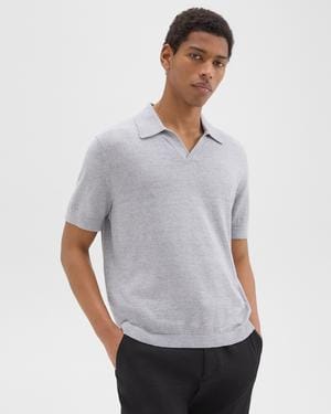 띠어리 Theory Brenan Polo Shirt in Cotton-Linen,GREY HEATHER