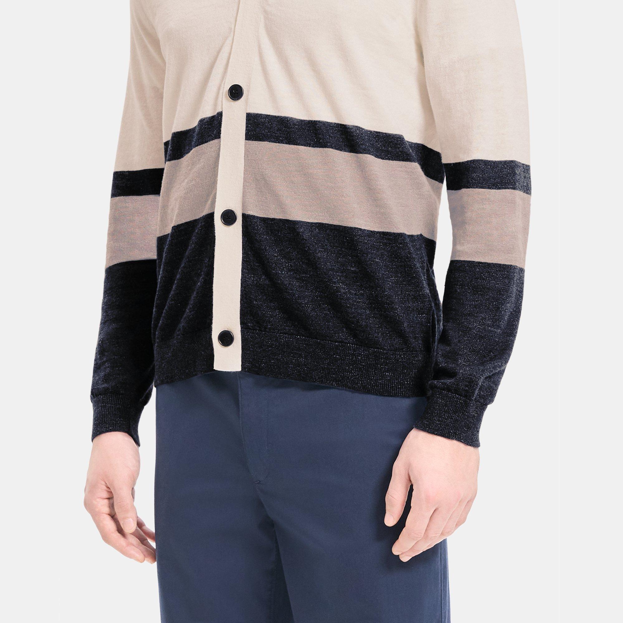 Larus Cardigan aus gestreiftem Baumwoll-Leinen