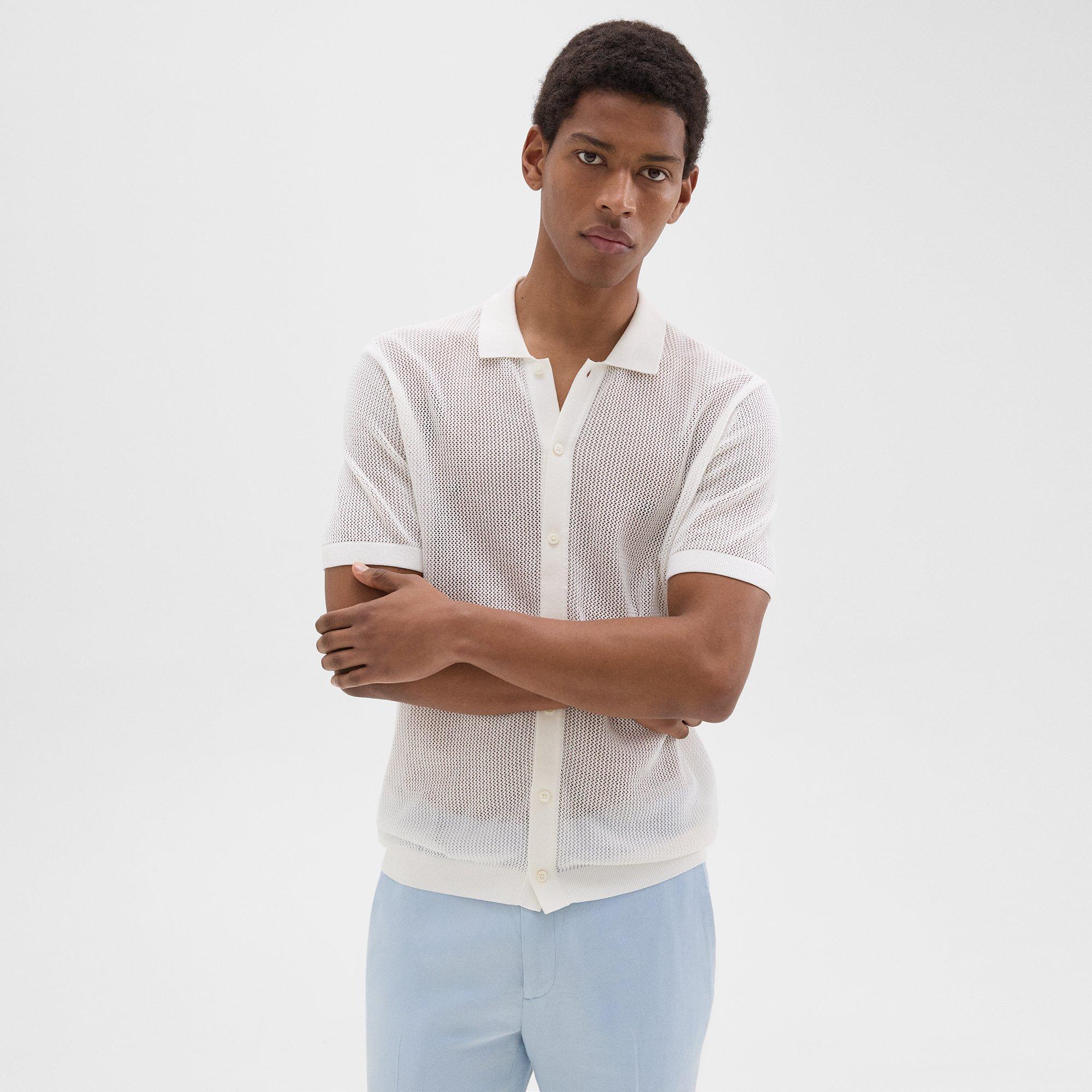 띠어리 Theory Cairn Short-Sleeve Shirt in Cotton,IVORY