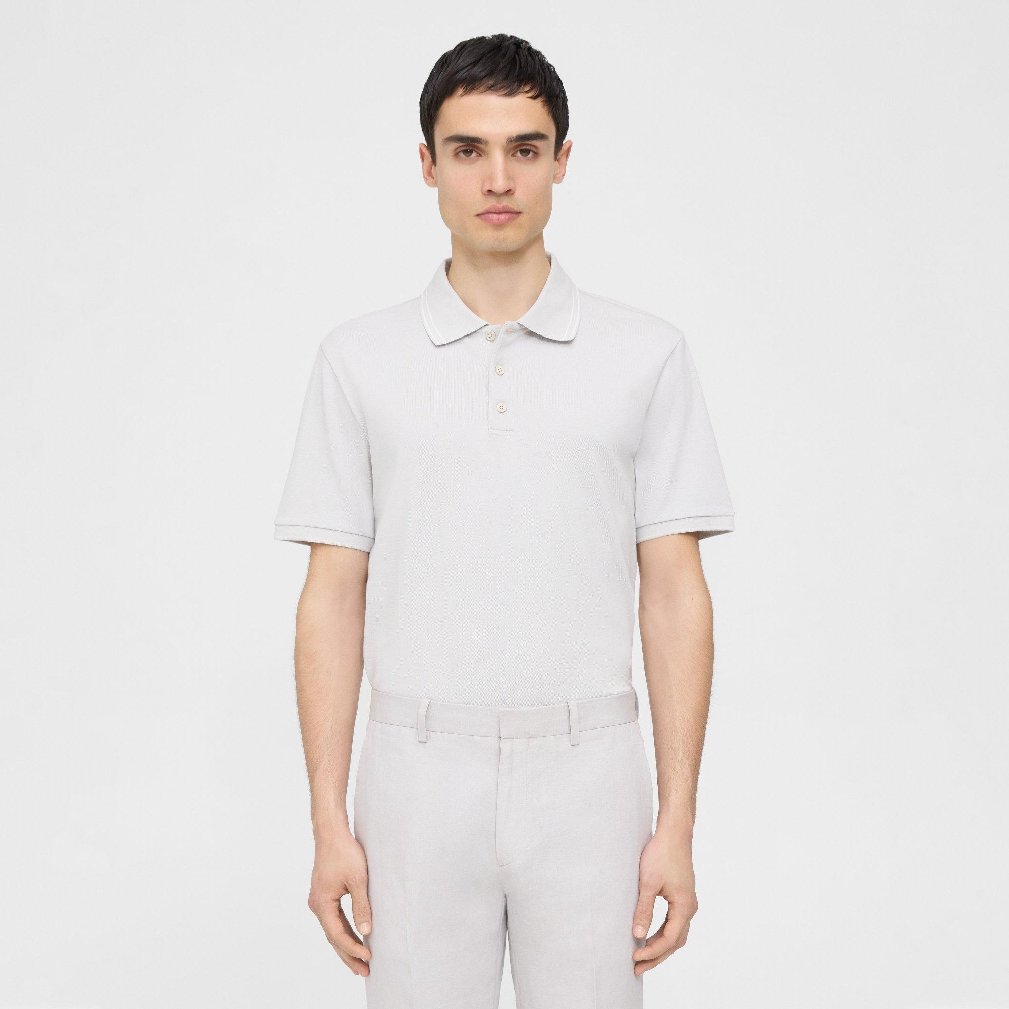 Theory Precise Polo Shirt in Striped Cotton Pique