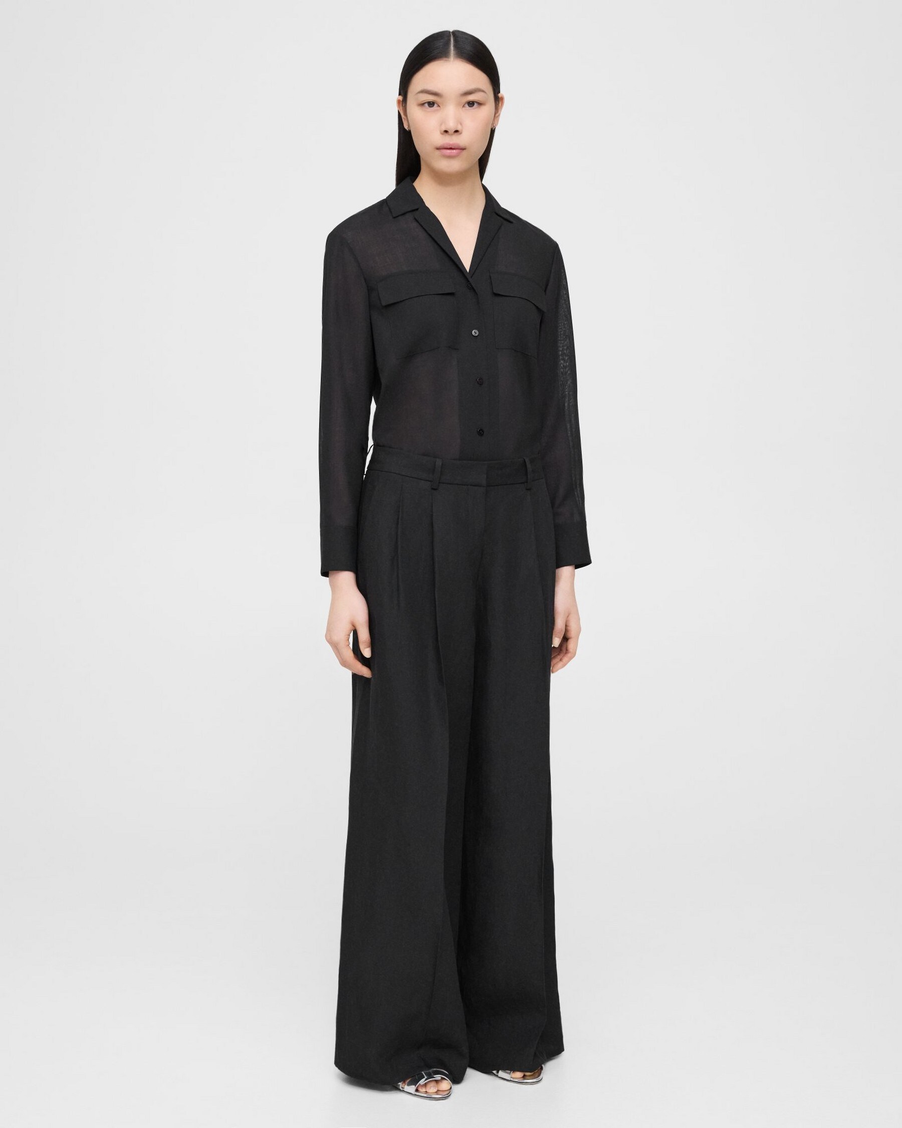 Galena Linen Pleated Low-Rise Pant | Theory