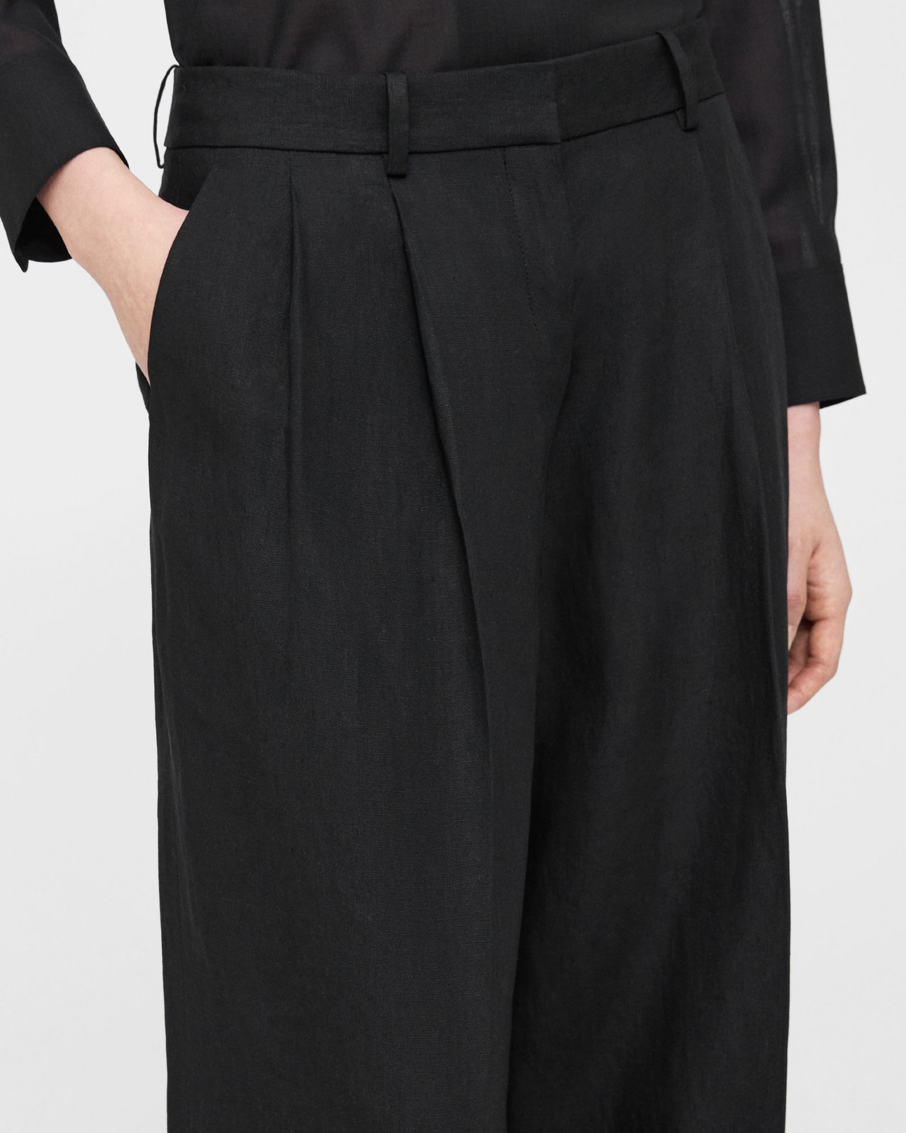 Galena Linen Pleated Low-Rise Pant | Theory