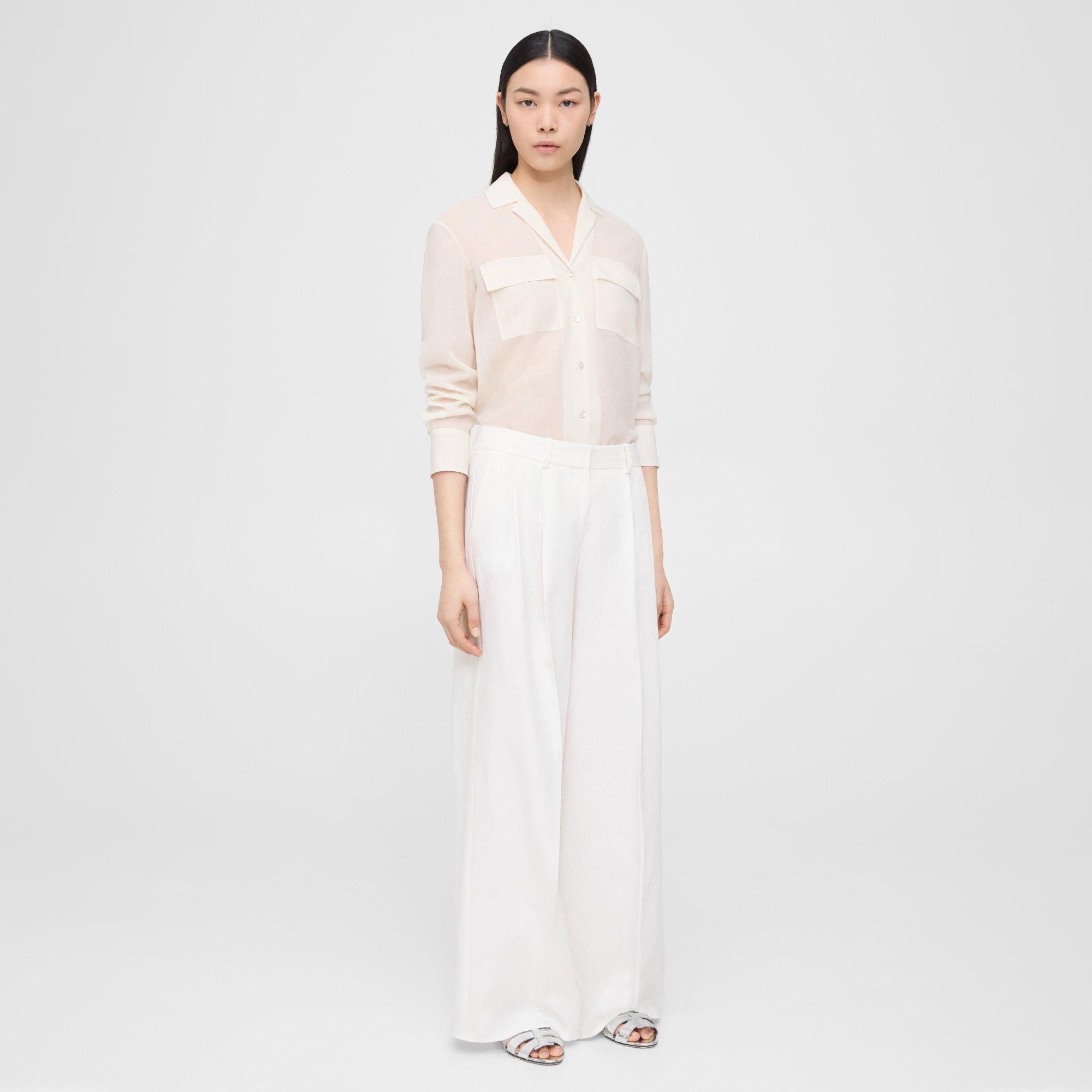 Pleated Low-Rise Pant in Galena Linen