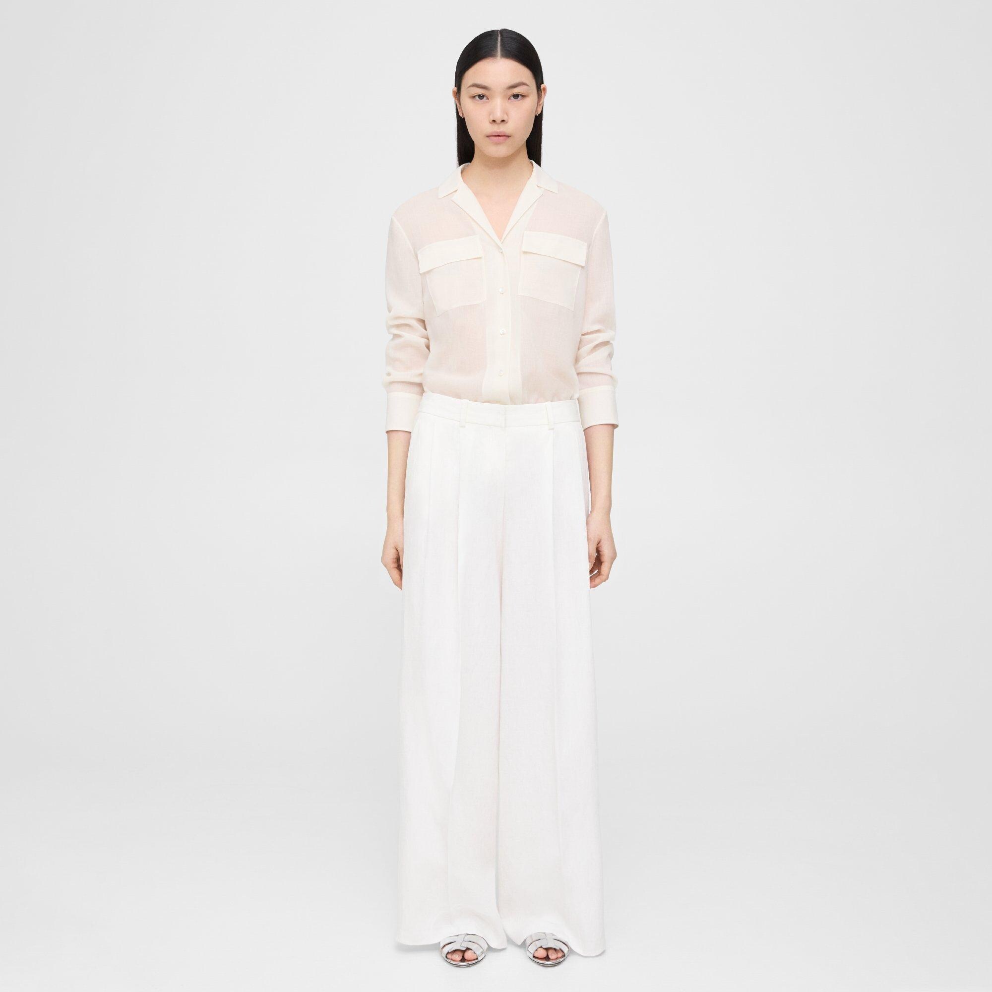 Theory Pleated Low-Rise Pant in Galena Linen