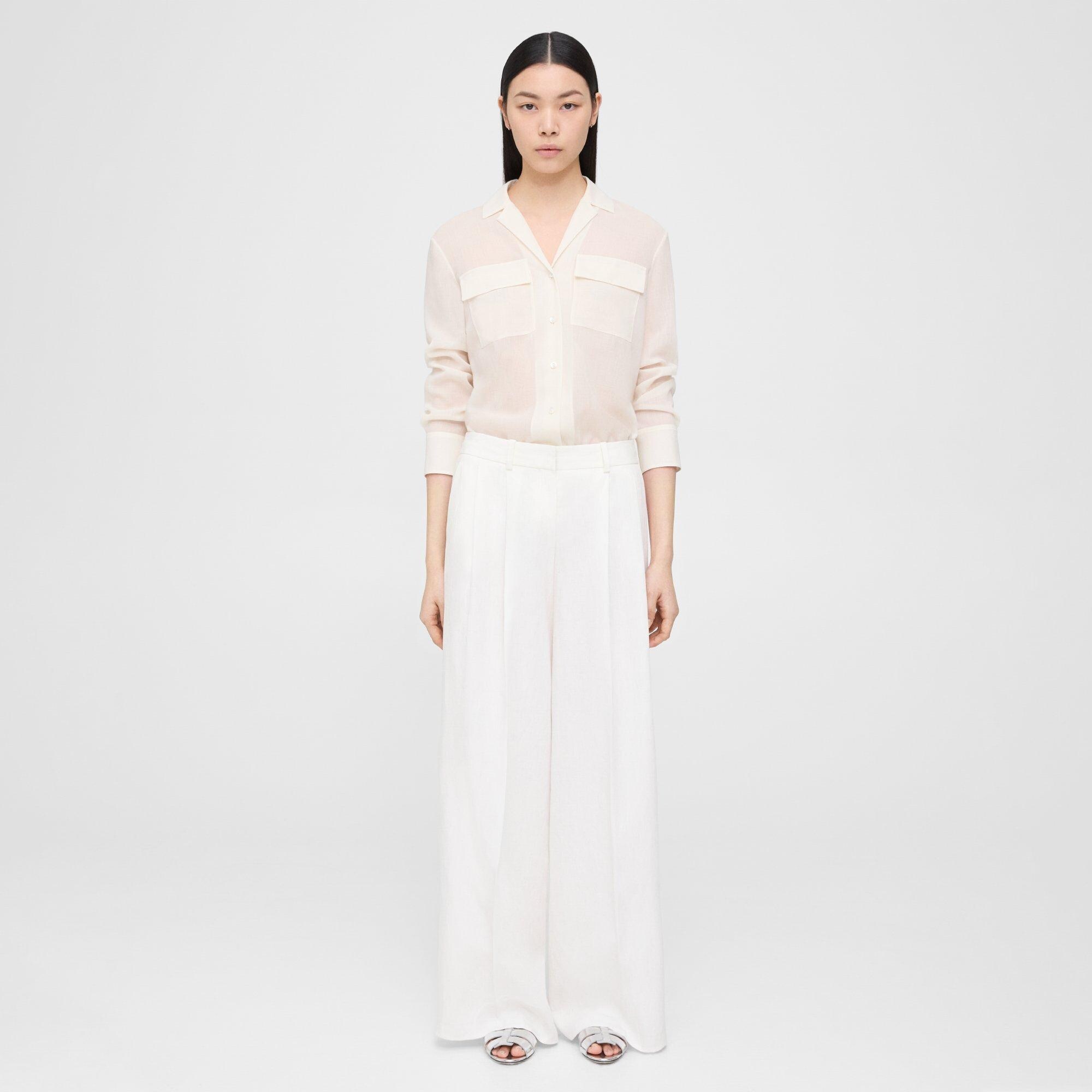 Pleated Low-Rise Pant in Galena Linen