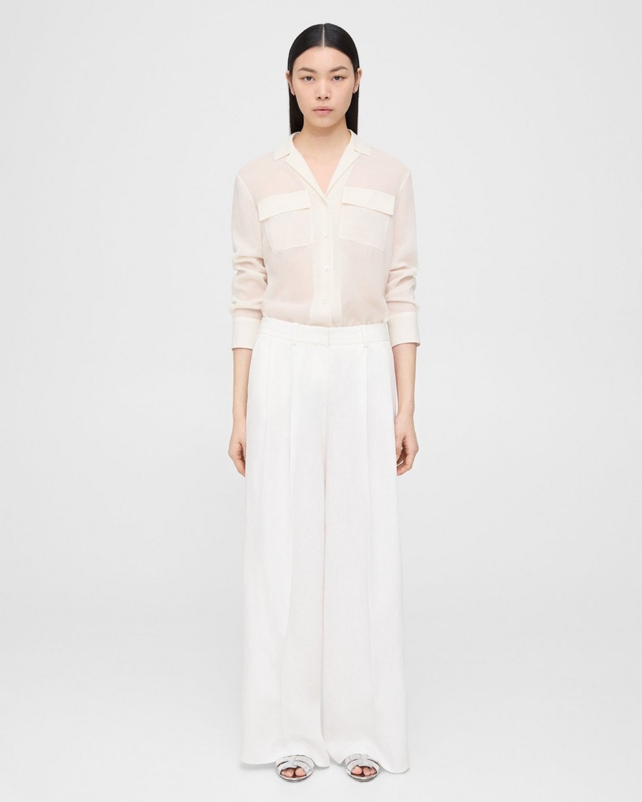 Pleated Low-Rise Pant in Galena Linen