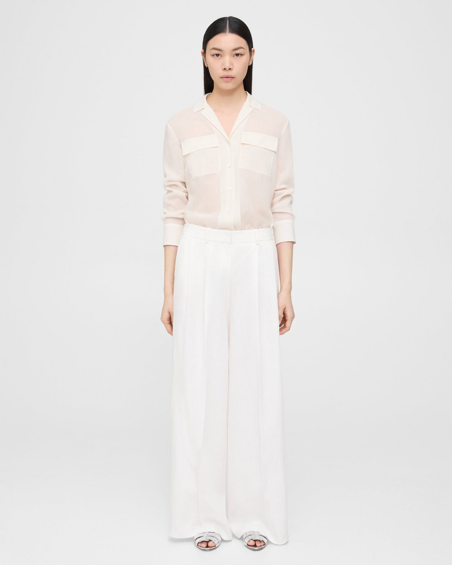 Pleated Low-Rise Pant in Galena Linen