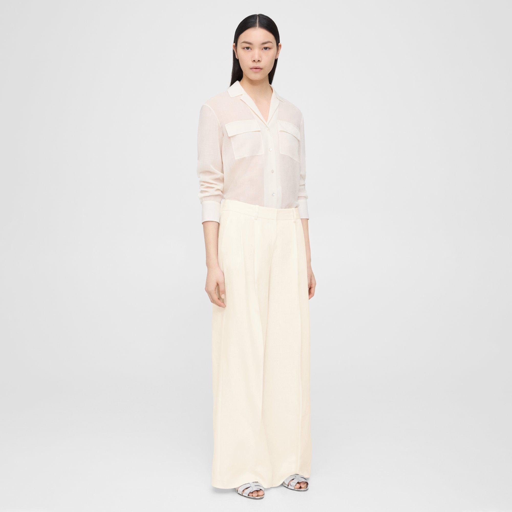 Pleated Low-Rise Pant in Galena Linen