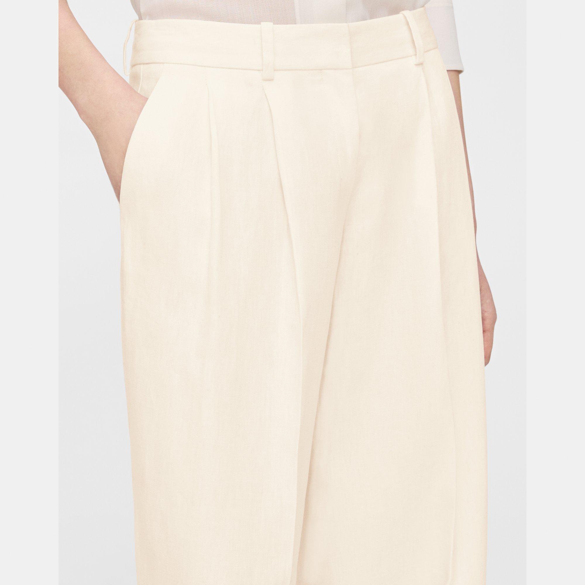 Galena Linen Pleated Low-Rise Pant | Theory