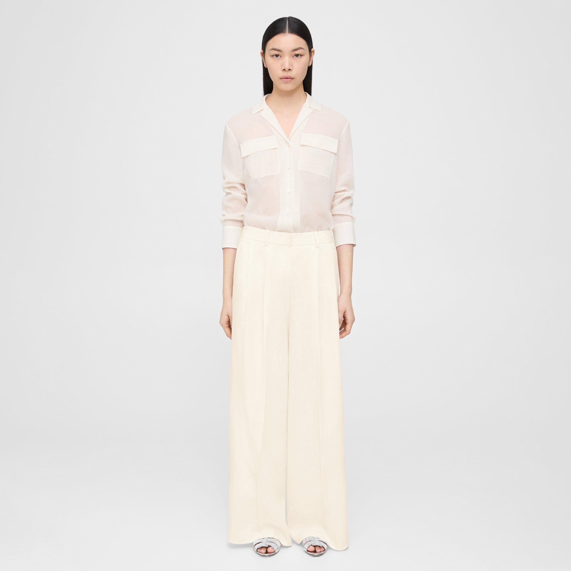 Pleated Low-Rise Pant in Galena Linen