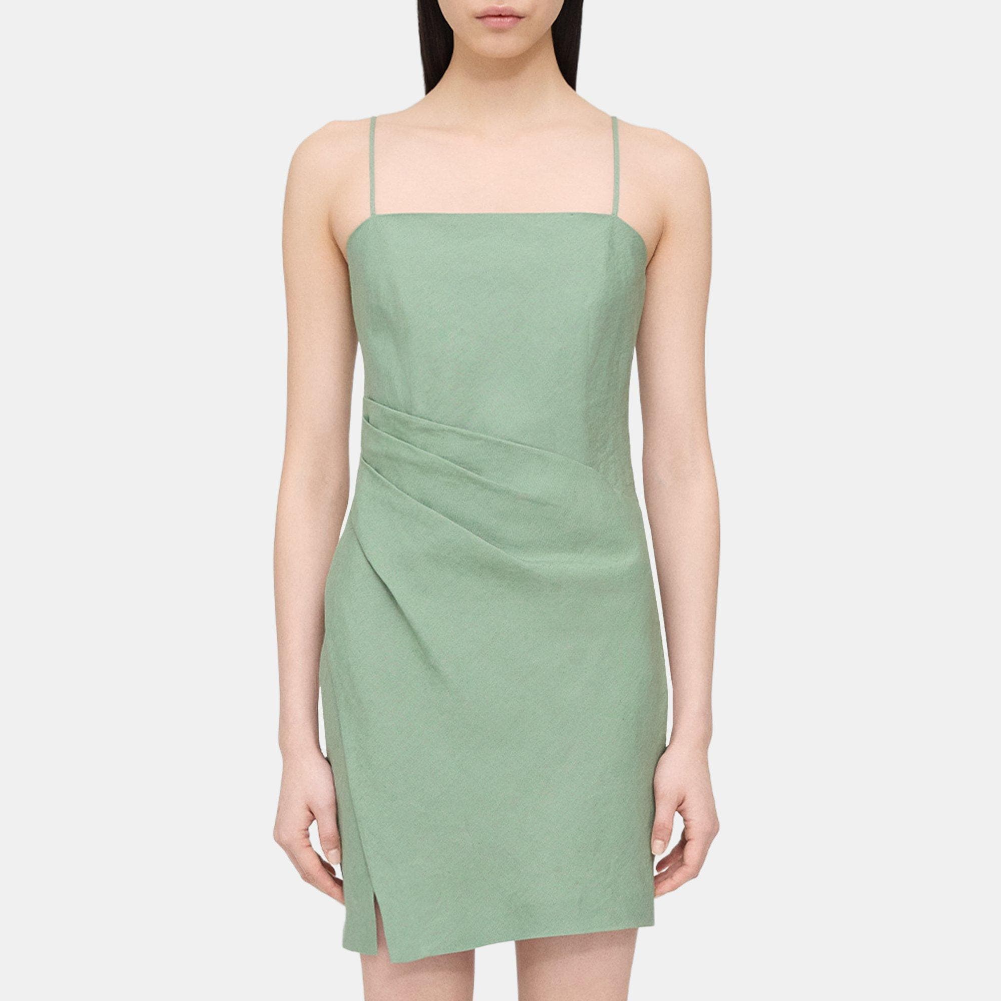 Theory Pleated Mini Dress in Galena Linen