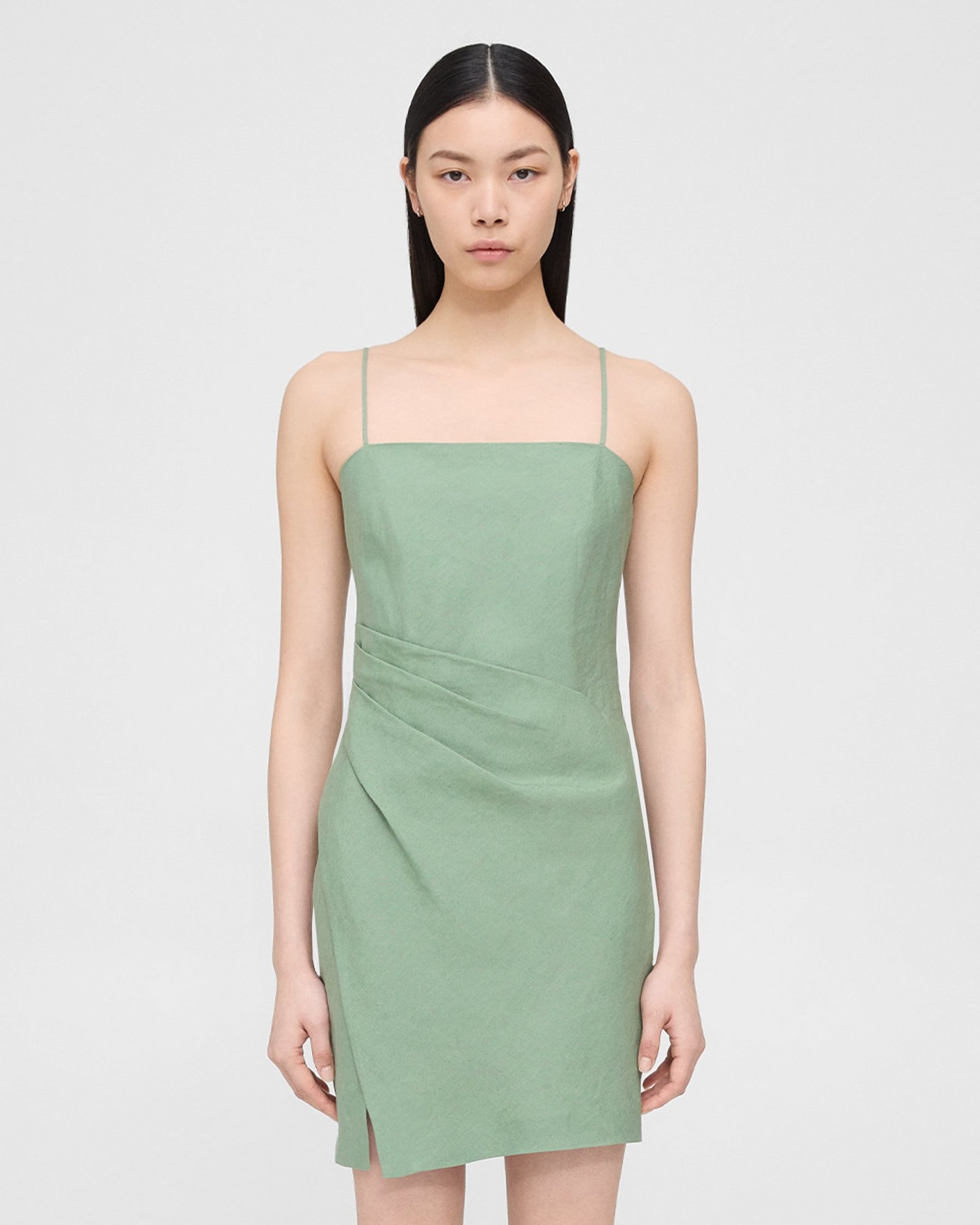 Theory Pleated Mini Dress in Galena Linen