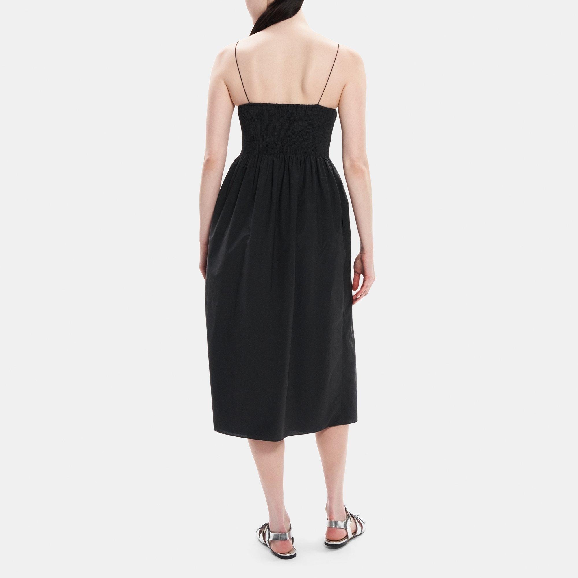 Smocked Midi Dress in Cotton-Nylon