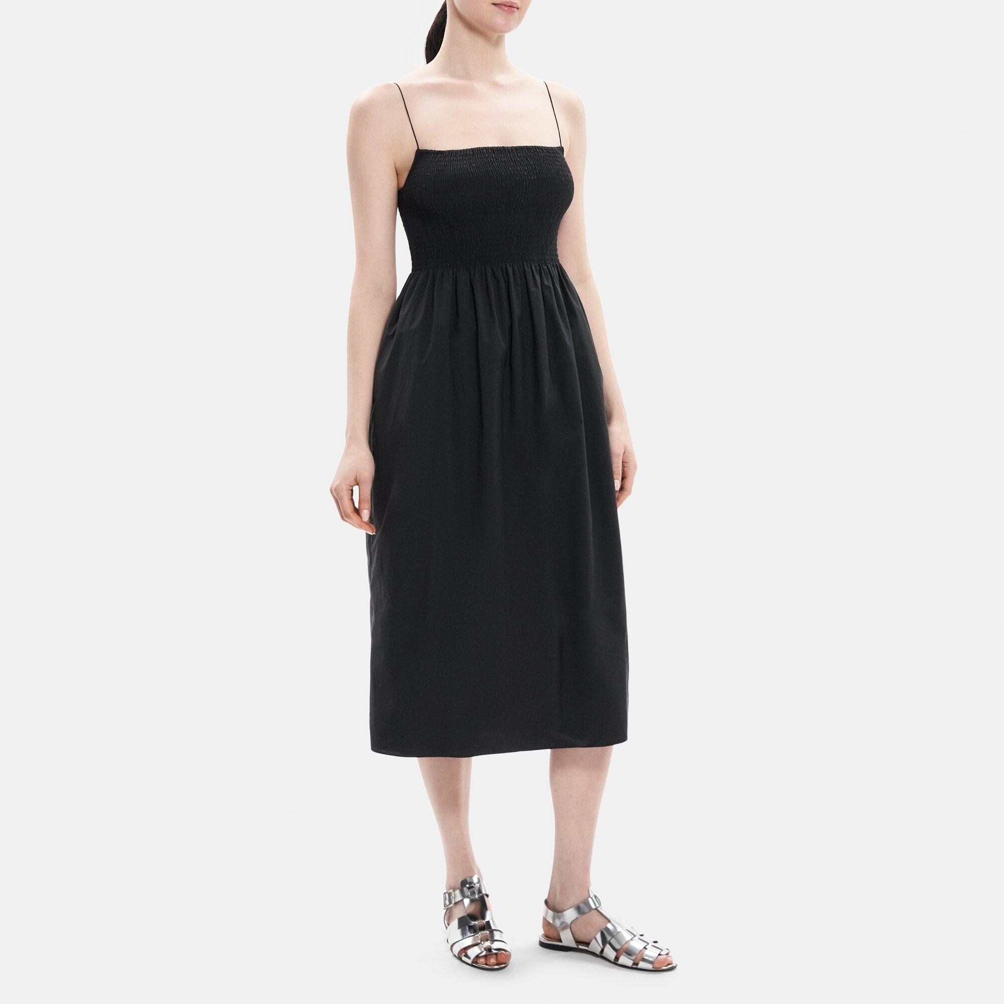 Smocked Midi Dress in Cotton-Nylon