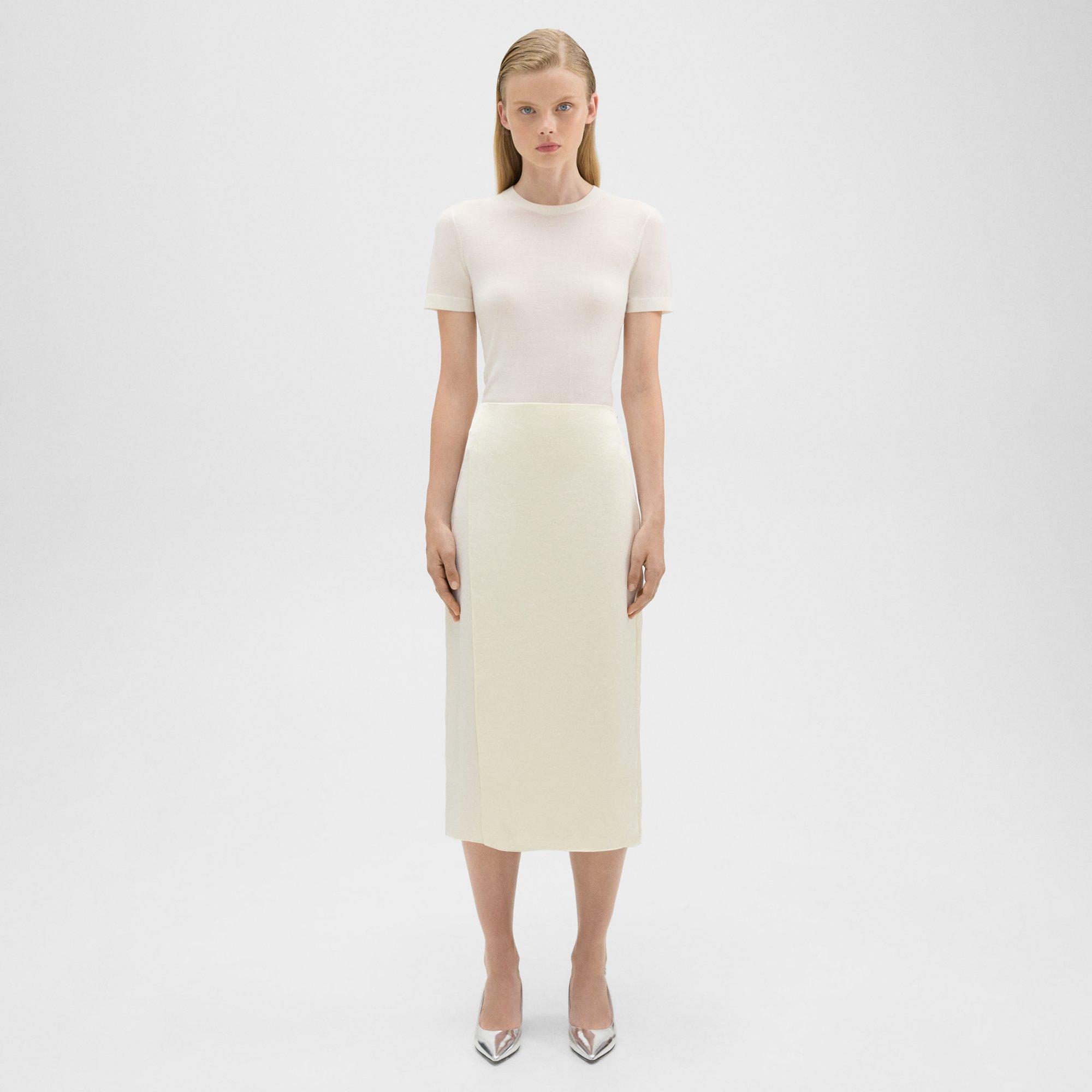 Theory Wrapped Midi Skirt in Crushed Satin