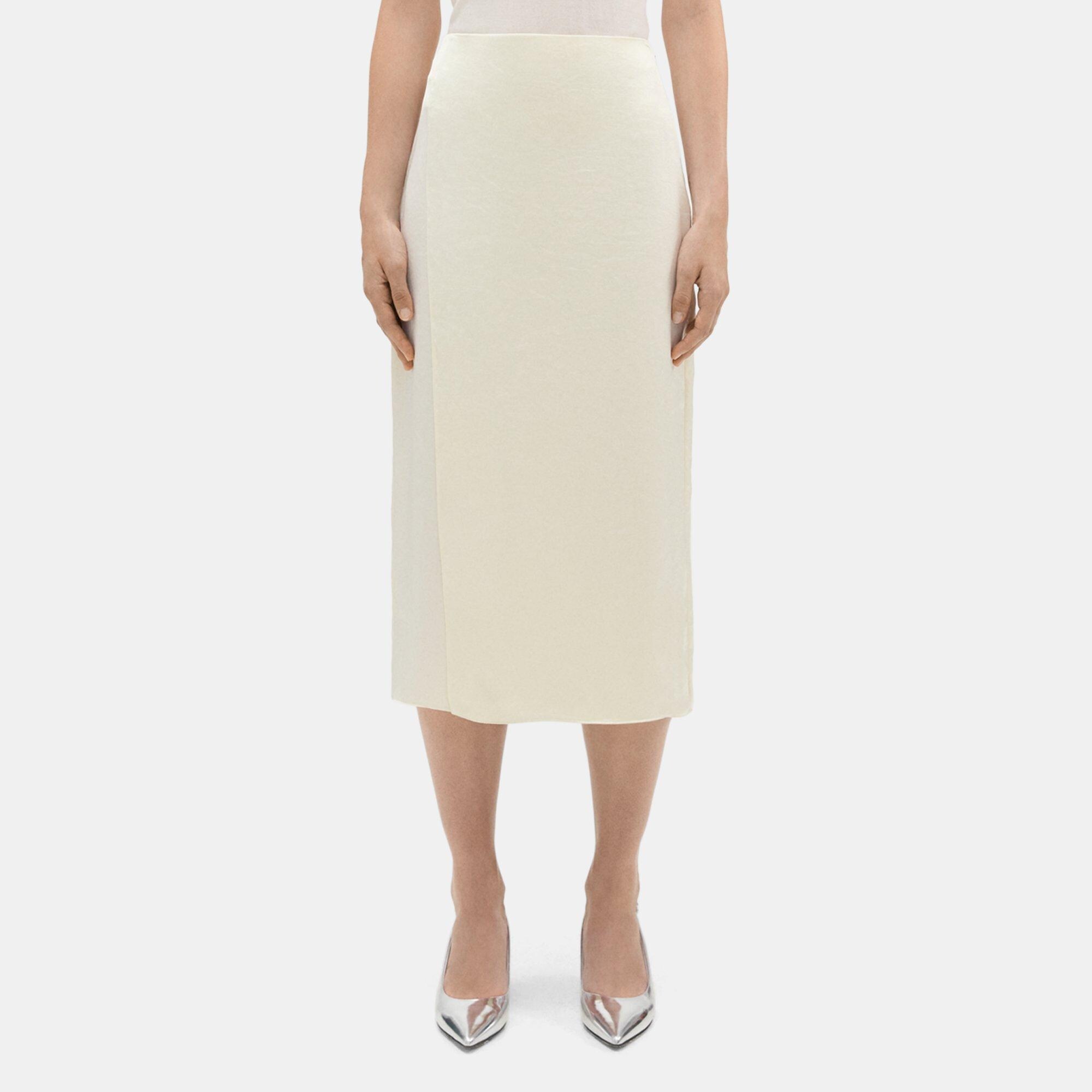 Theory Wrapped Midi Skirt in Crushed Satin